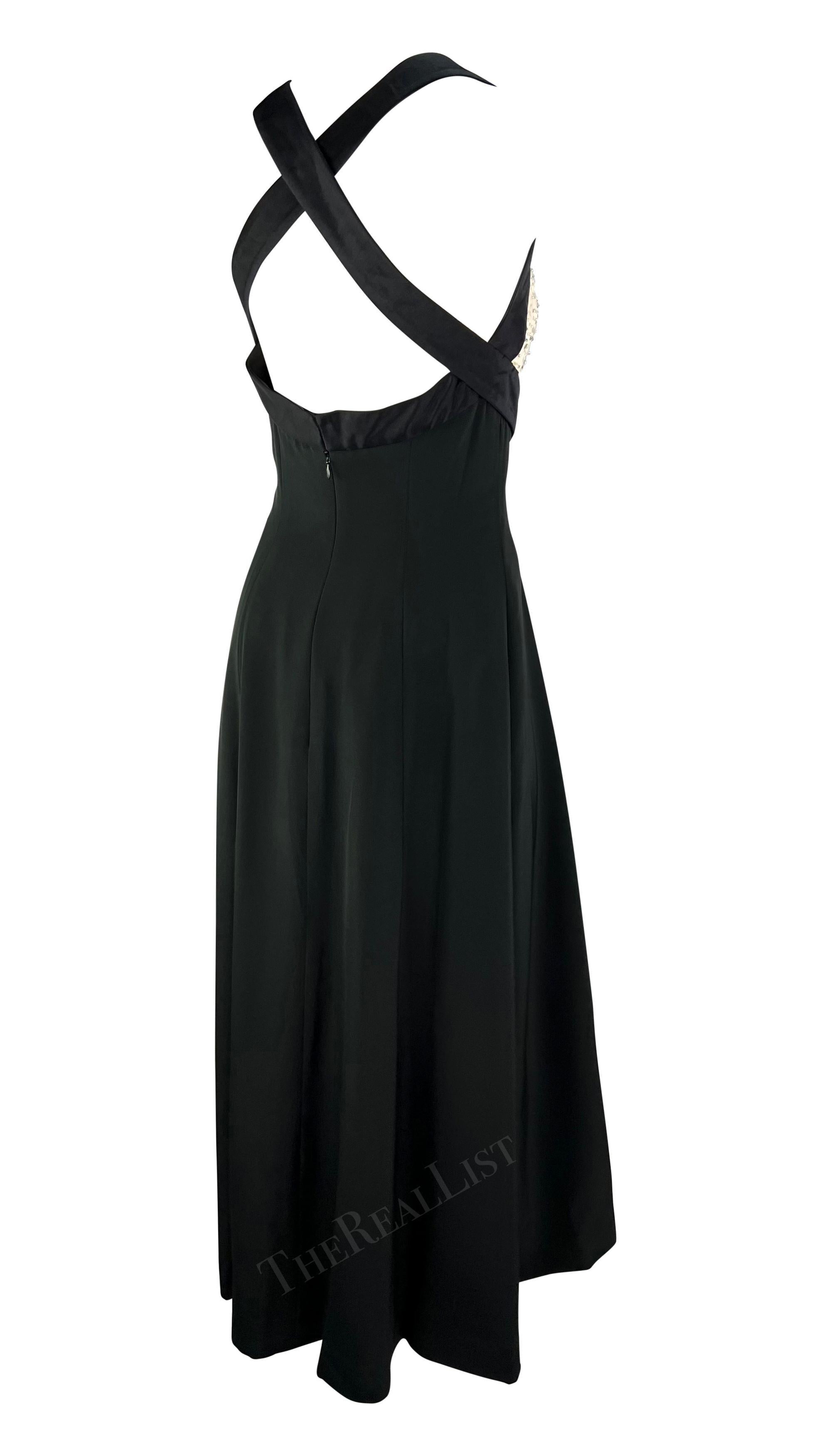 F/S 1995 Jacques Fath Laufsteg Schwarz-Weißes perlenbesetztes Band-Kleid im Angebot 3