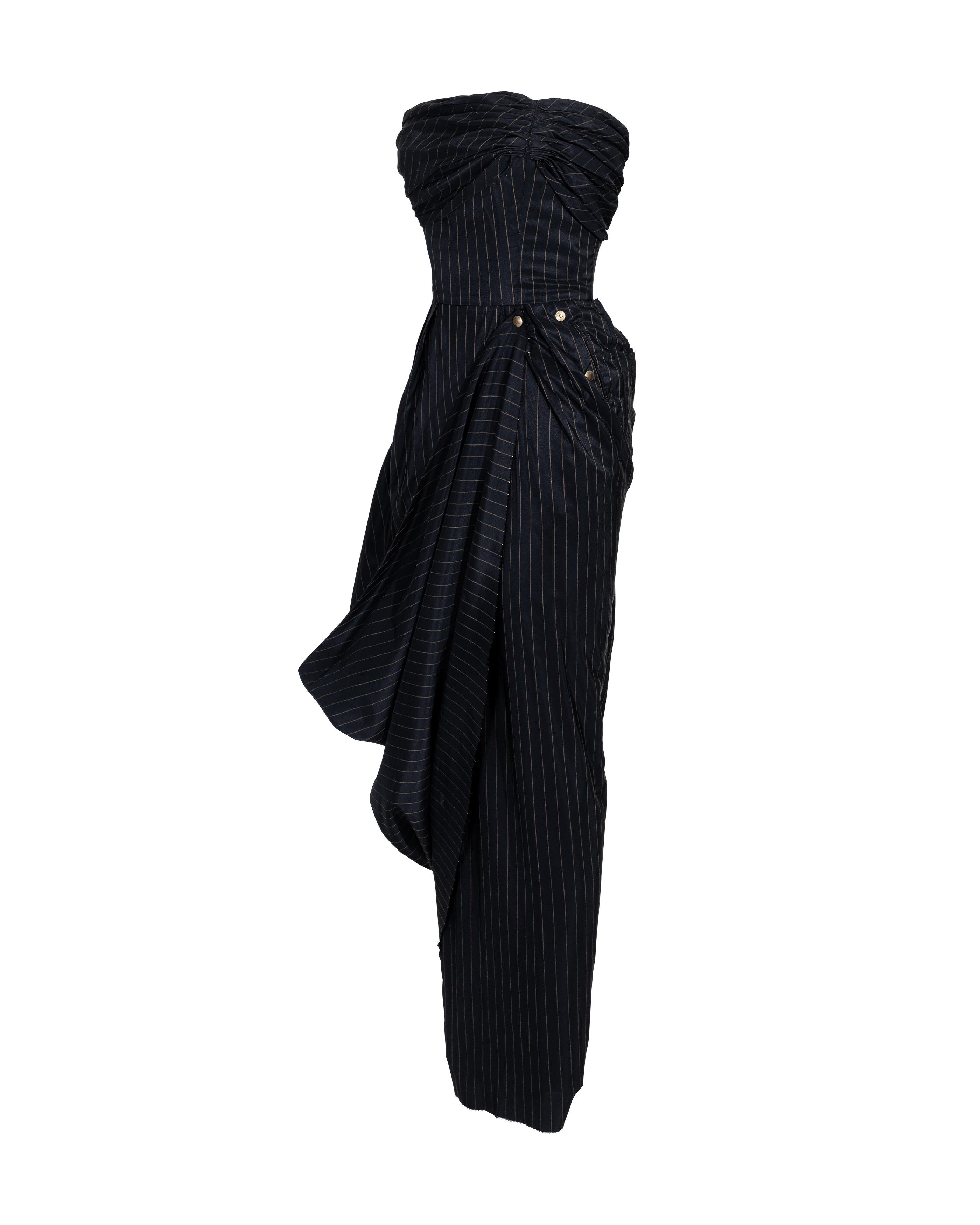 S/S 1995 Jean Paul Gaultier Pinstripe Strapless Bustle Gown 6