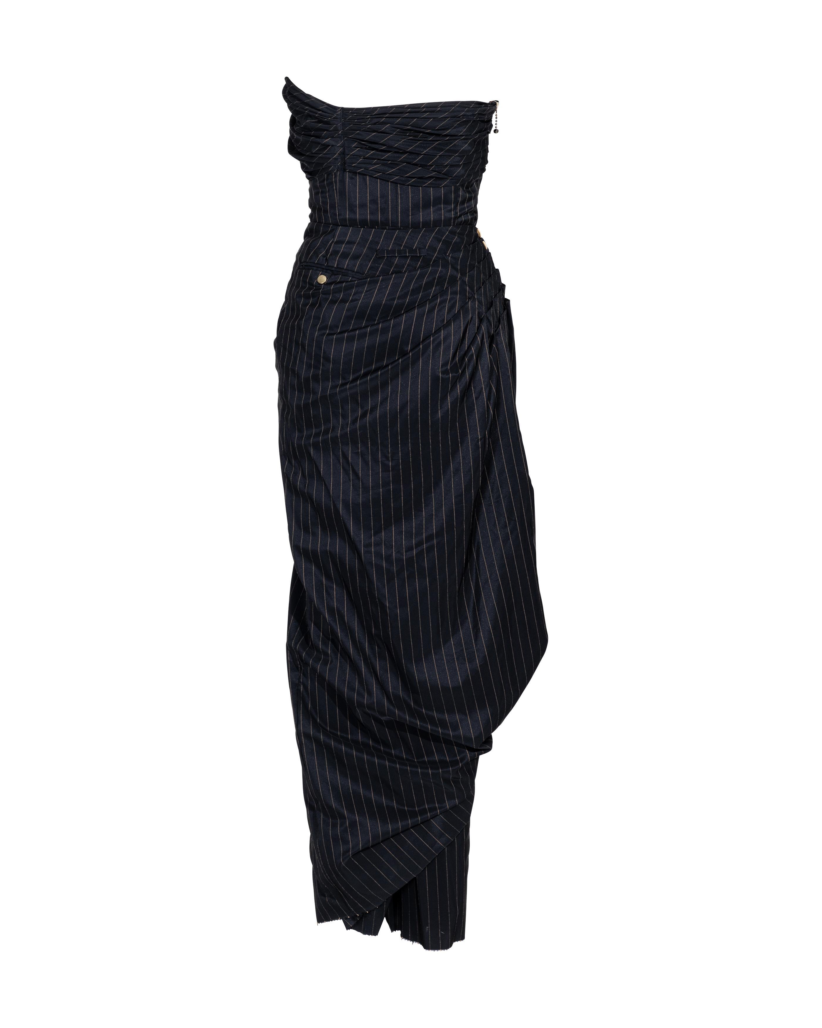 S/S 1995 Jean Paul Gaultier Pinstripe Strapless Bustle Gown 7