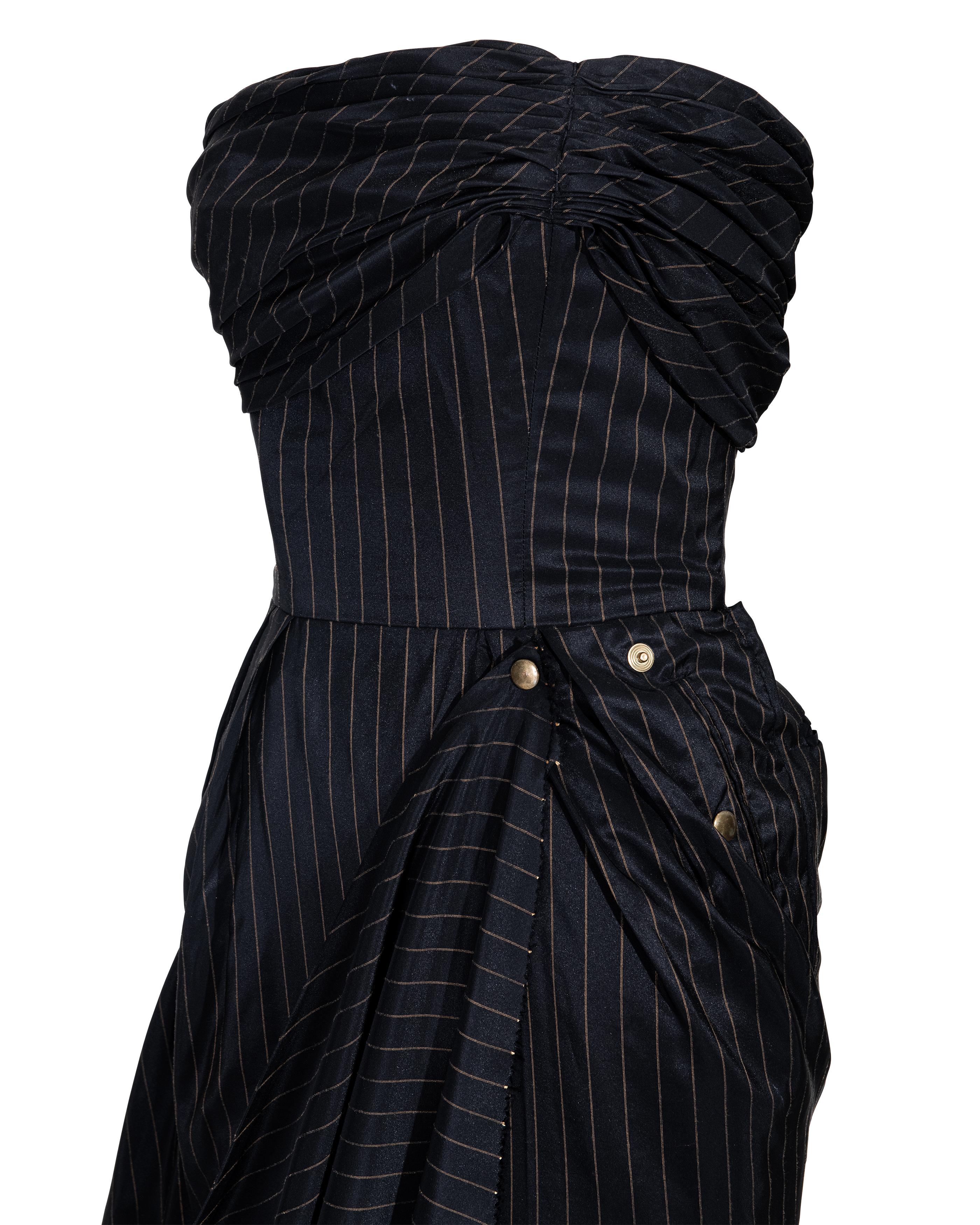 S/S 1995 Jean Paul Gaultier Pinstripe Strapless Bustle Gown 8