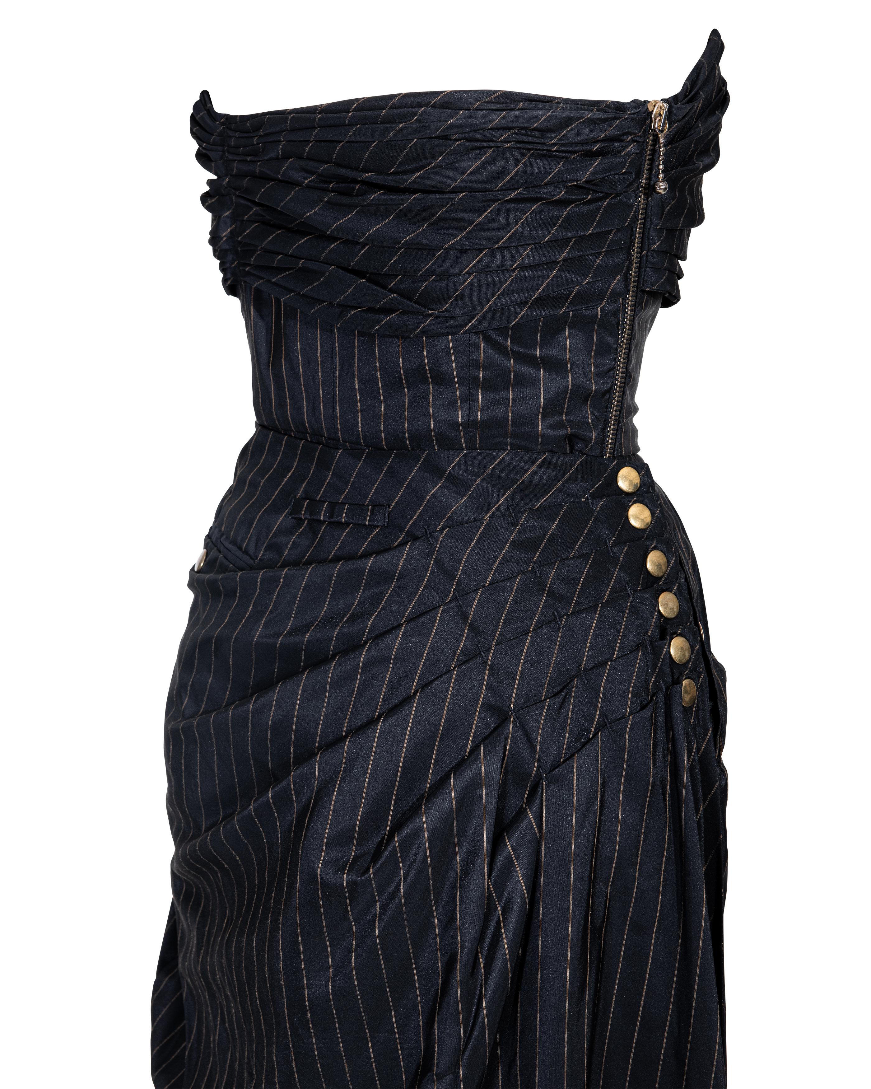 S/S 1995 Jean Paul Gaultier Pinstripe Strapless Bustle Gown 10