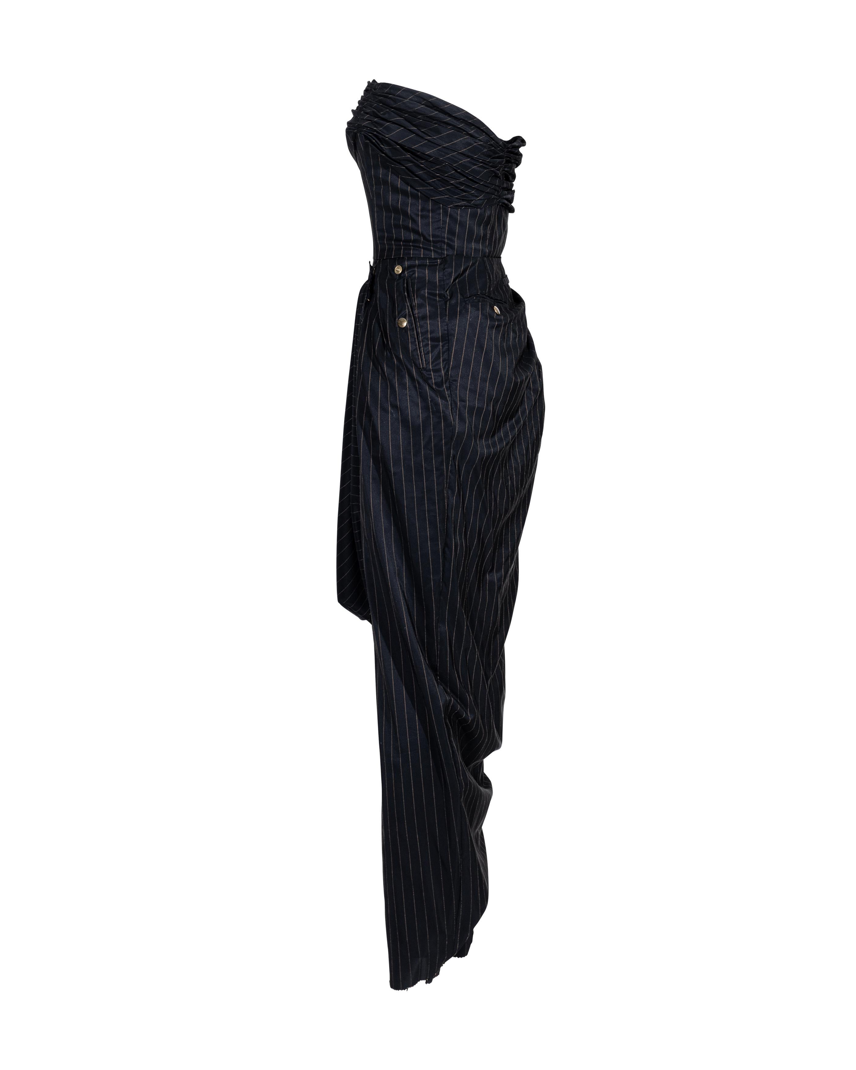 S/S 1995 Jean Paul Gaultier Pinstripe Strapless Bustle Gown In Good Condition In North Hollywood, CA