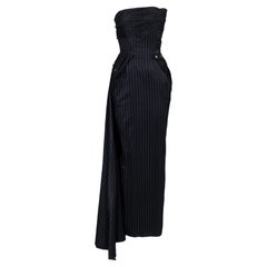 Vintage S/S 1995 Jean Paul Gaultier Pinstripe Strapless Bustle Gown
