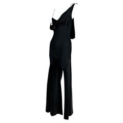 Vintage S/S 1995 John Galliano Black Satin Off Shoulder High Slit Star Gown Dress 38