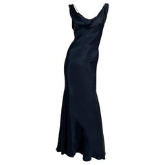 Vintage S/S 1995 John Galliano Navy Blue Satin Gown Dress