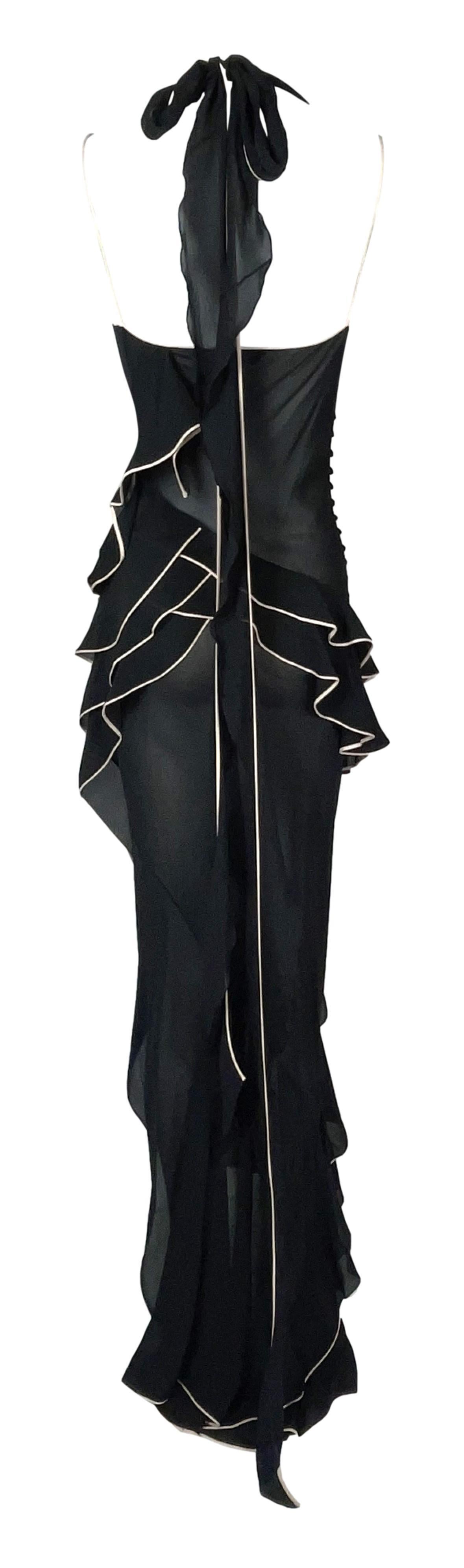 S/S 1995 John Galliano Runway Sheer Black Spanish Flamenco Ruffle Maxi Dress In Good Condition In Yukon, OK
