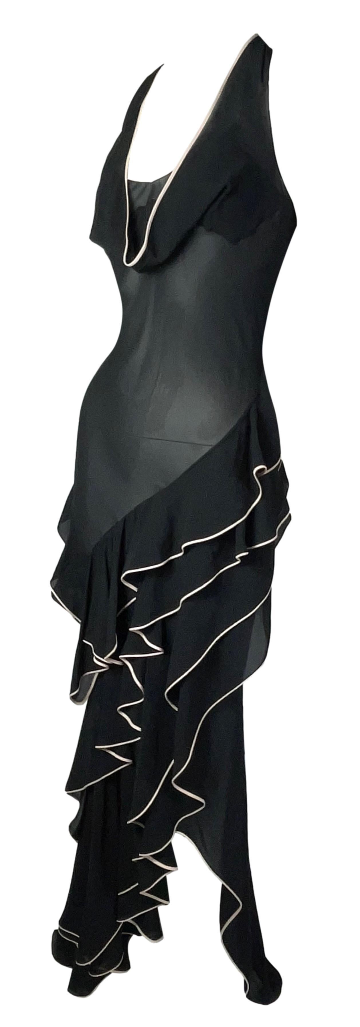 S/S 1995 John Galliano Runway Sheer Black Spanish Flamenco Ruffle Maxi Dress 1