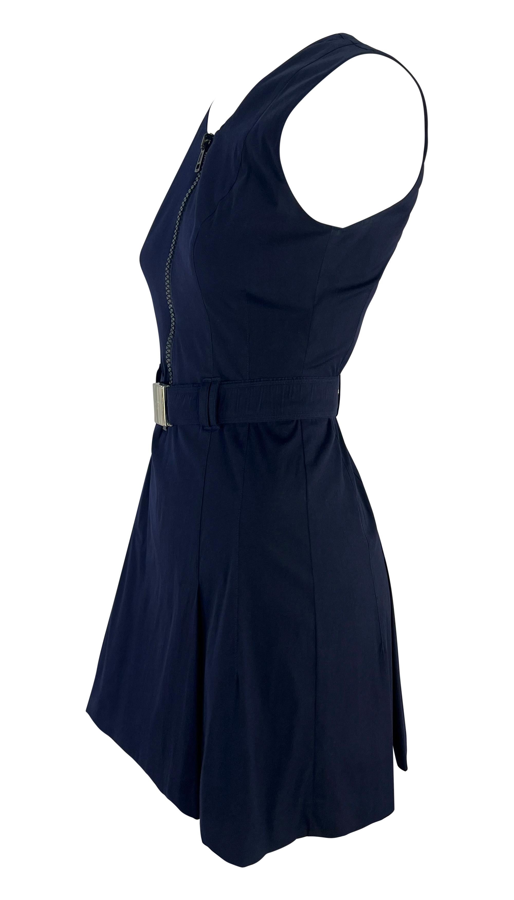 S/S 1995 Prada Navy Nylon Logo Belted Flare Zip Sleeveless Dress 1