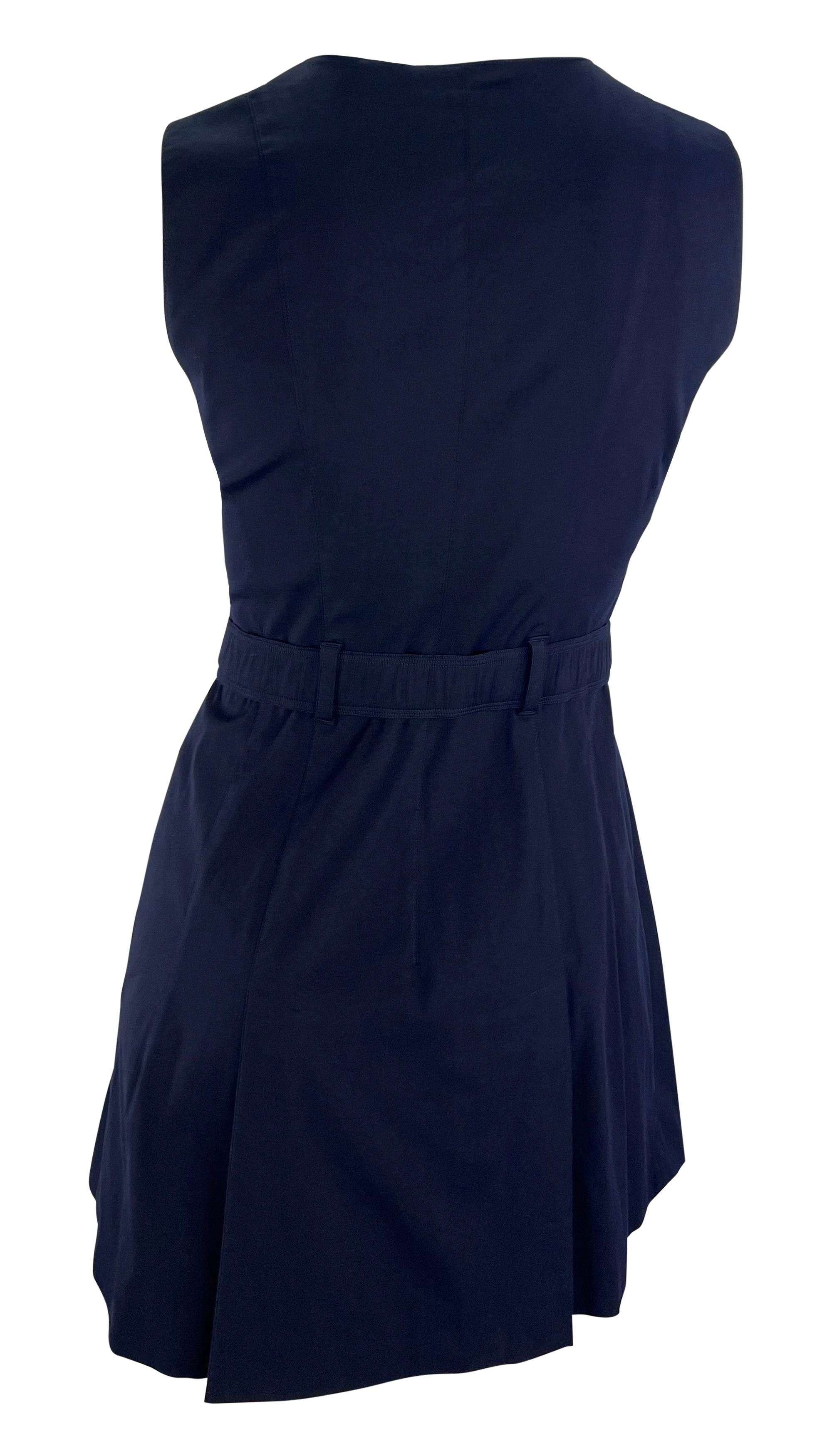 S/S 1995 Prada Navy Nylon Logo Belted Flare Zip Sleeveless Dress 2