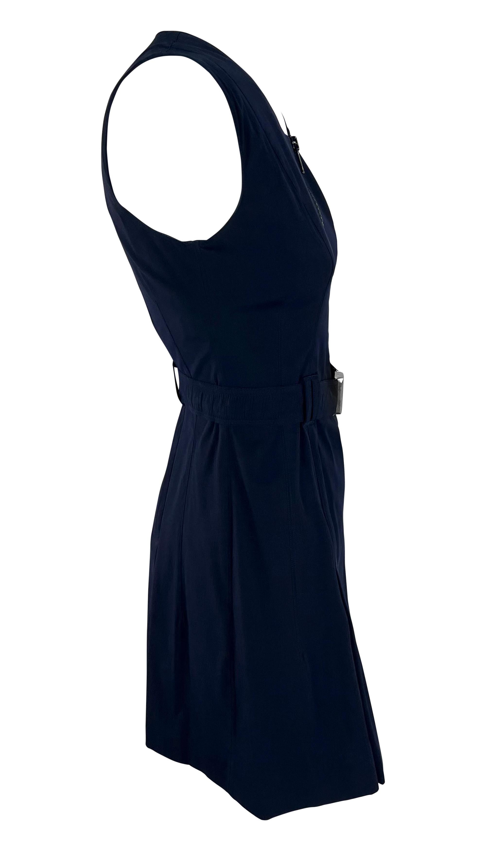 S/S 1995 Prada Navy Nylon Logo Belted Flare Zip Sleeveless Dress 3