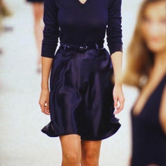 S/S 1995 Ralph Lauren Collection Black White Silk Satin Houndstooth Flared Skirt
