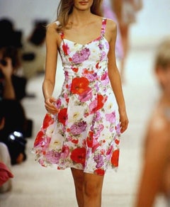 S/S 1995 Ralph Lauren Collection Runway White Silk Chiffon Floral Mini Dress
