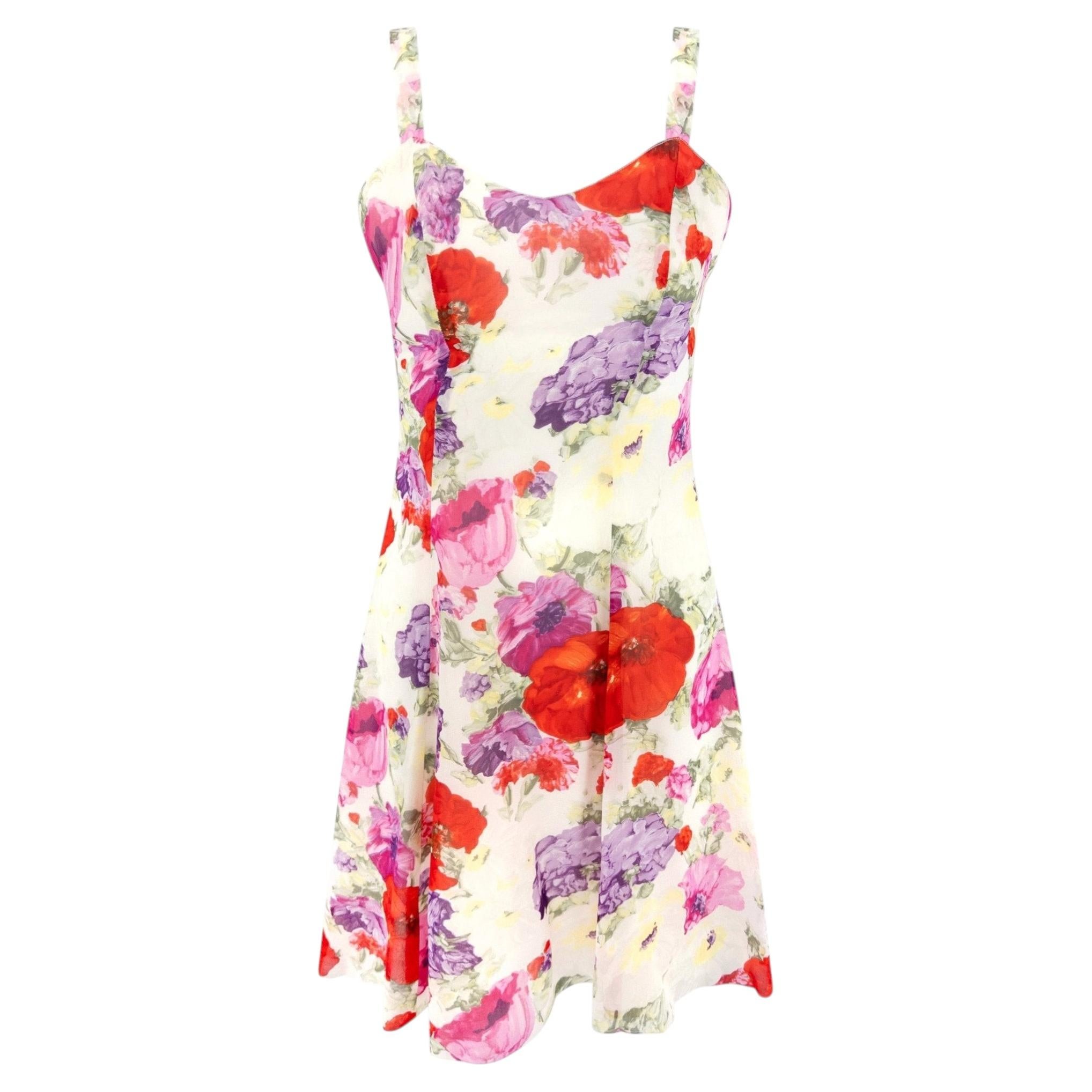 S/S 1995 Ralph Lauren Collection White Silk Chiffon Floral Mini Dress US 4