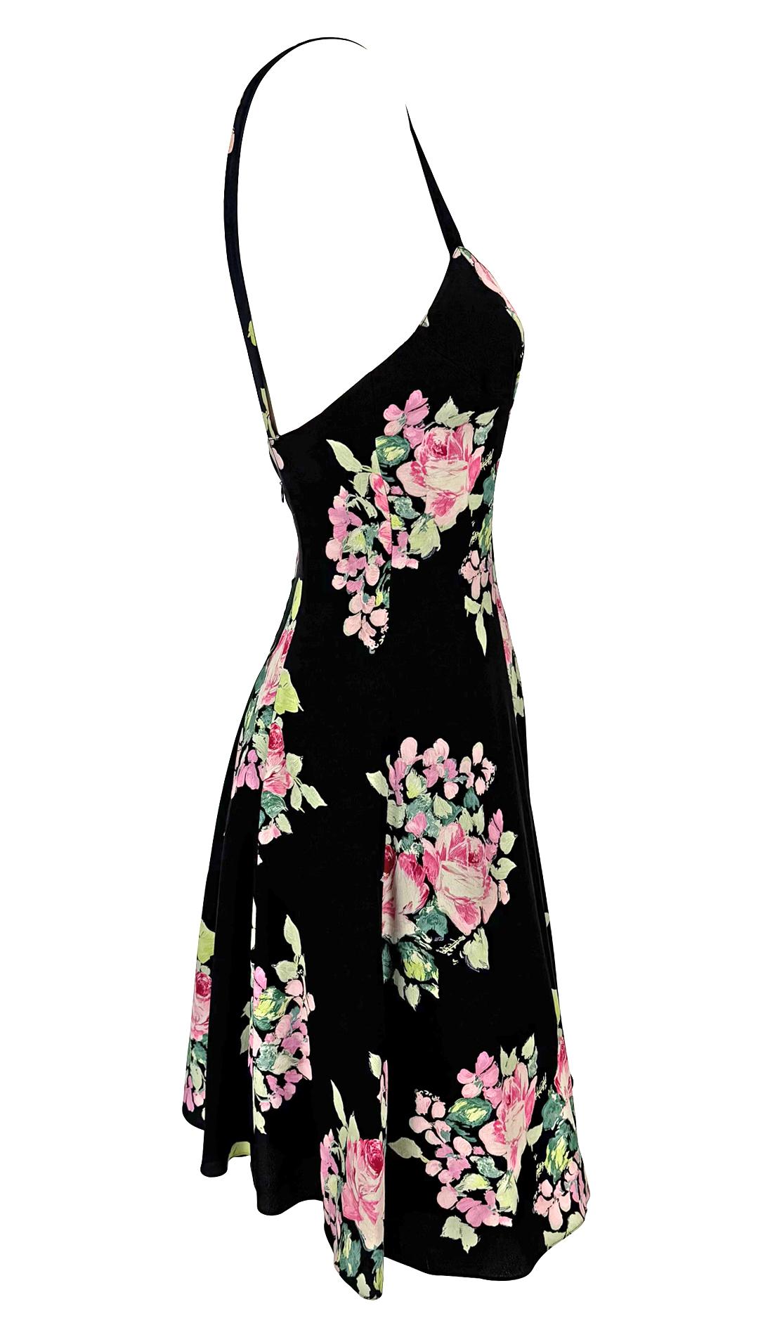 Robe évasée Kate Moss Runway en soie noire à fleurs roses Ralph Lauren, P/E 1995 en vente 2