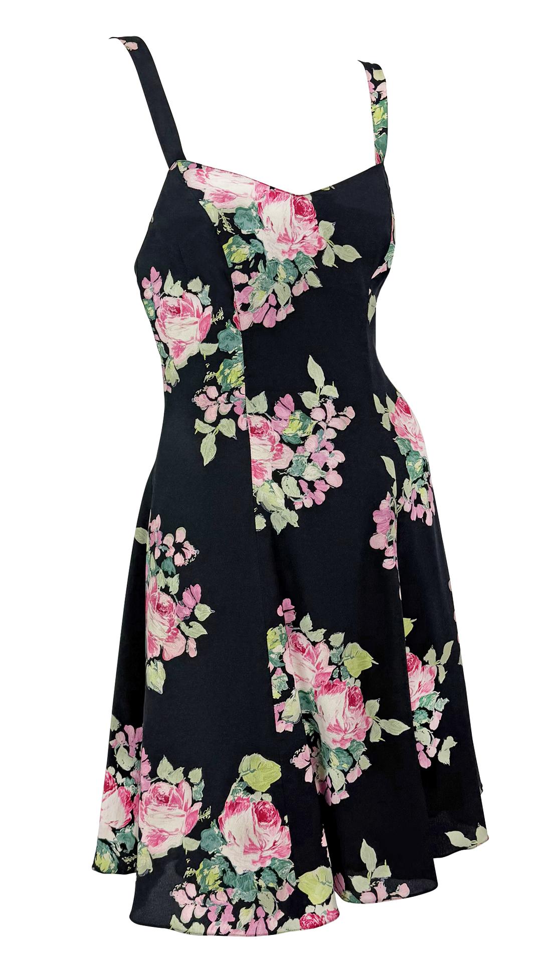 Robe évasée Kate Moss Runway en soie noire à fleurs roses Ralph Lauren, P/E 1995 en vente 3