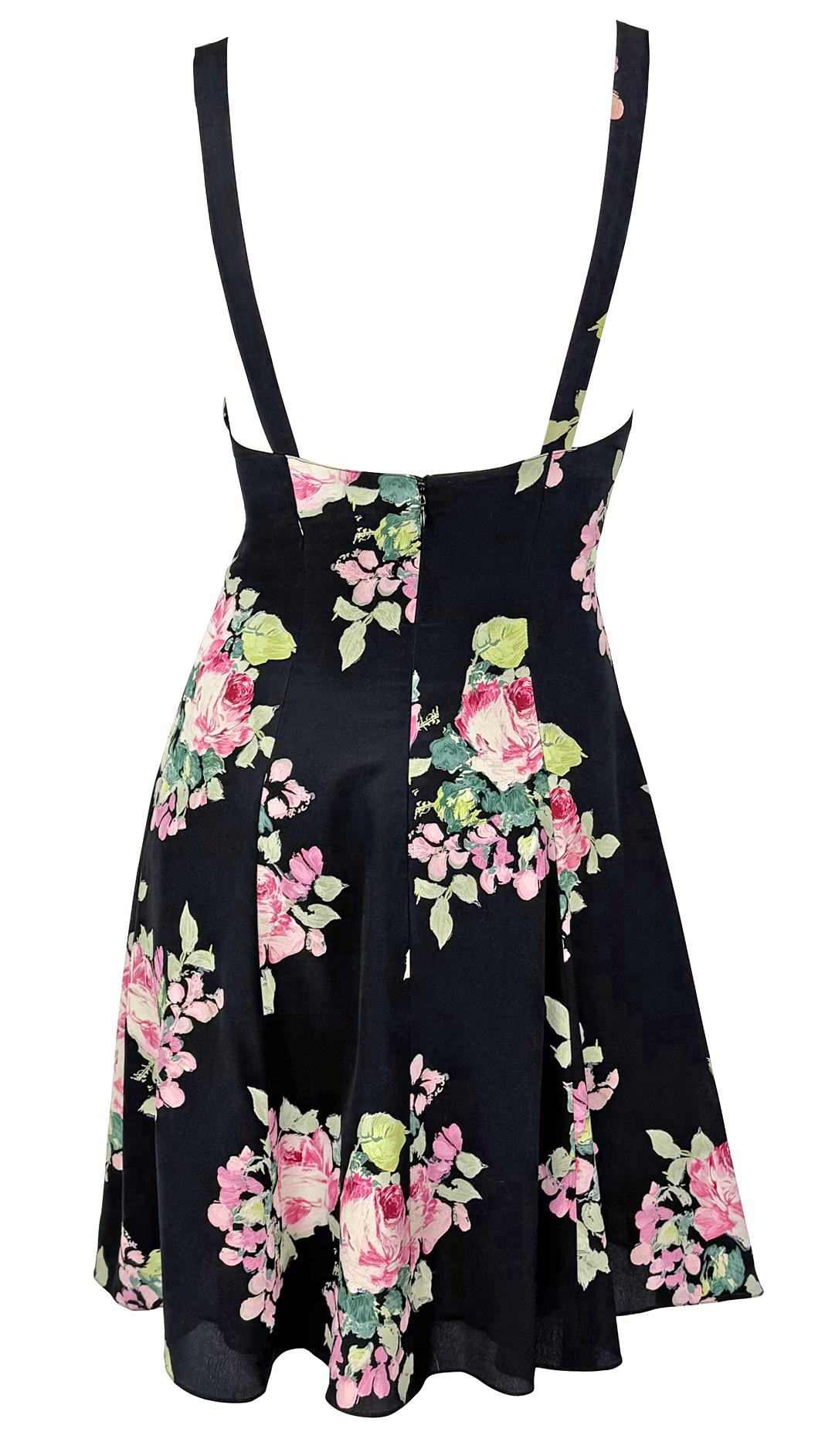 Robe évasée Kate Moss Runway en soie noire à fleurs roses Ralph Lauren, P/E 1995 en vente 1