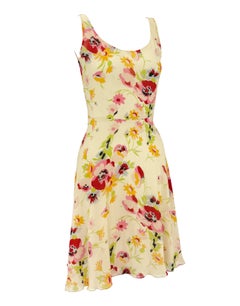 S/S 1995 Ralph Lauren Runway Off-White Floral Crepe Silk Flare Mini Dress