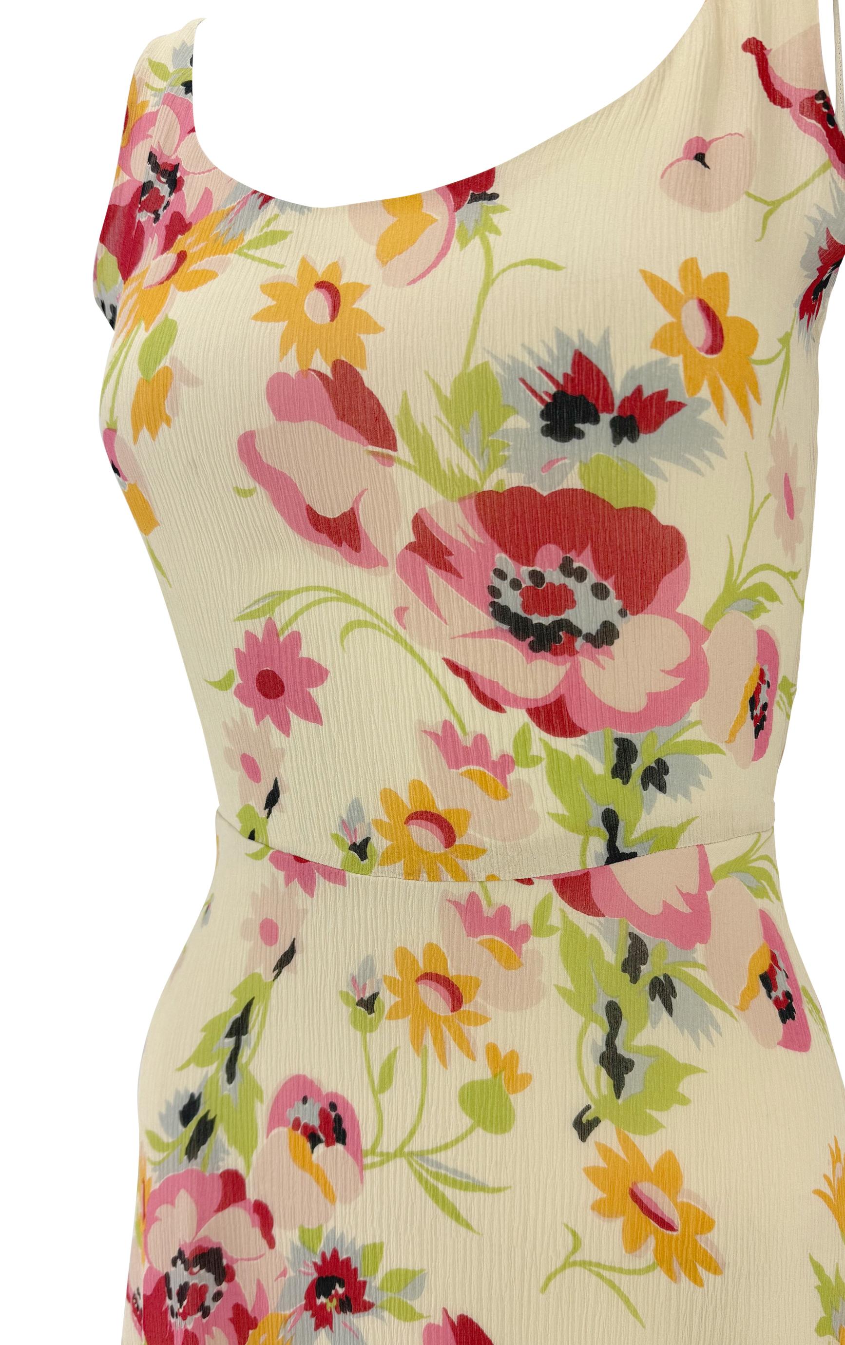 S/S 1995 Ralph Lauren Runway Off-White Floral Crepe Silk Flare Mini Dress For Sale 1