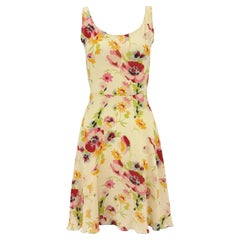 S/S 1995 Ralph Lauren Runway Off-White Floral Crepe Silk Flare Mini Dress
