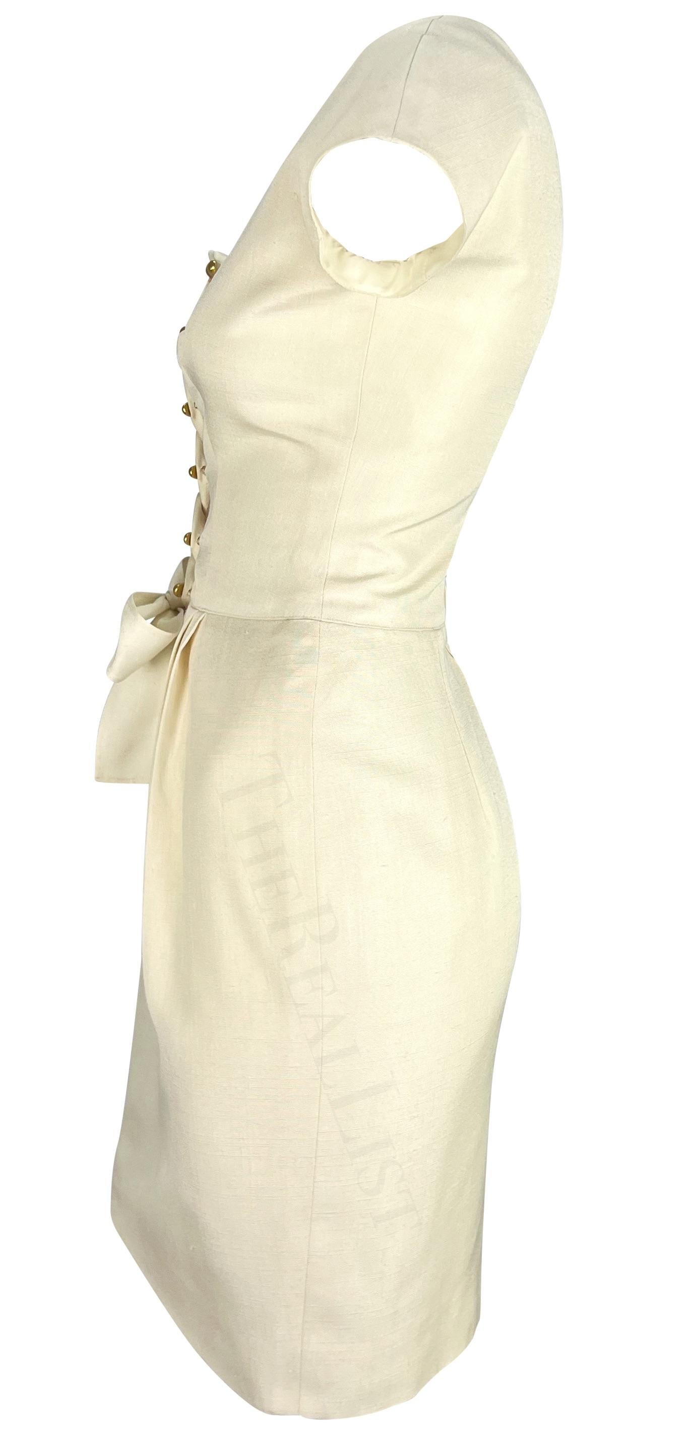 S/S 1995 Valentino Garavani Creme Corset Lace-Up Petal Sleeve Midi Dress In Good Condition For Sale In West Hollywood, CA