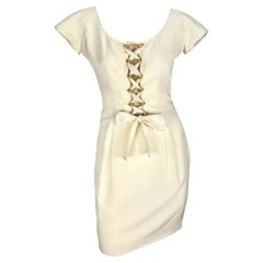 S/S 1995 Valentino Garavani Creme Corset Lace-Up Petal Sleeve Midi Dress