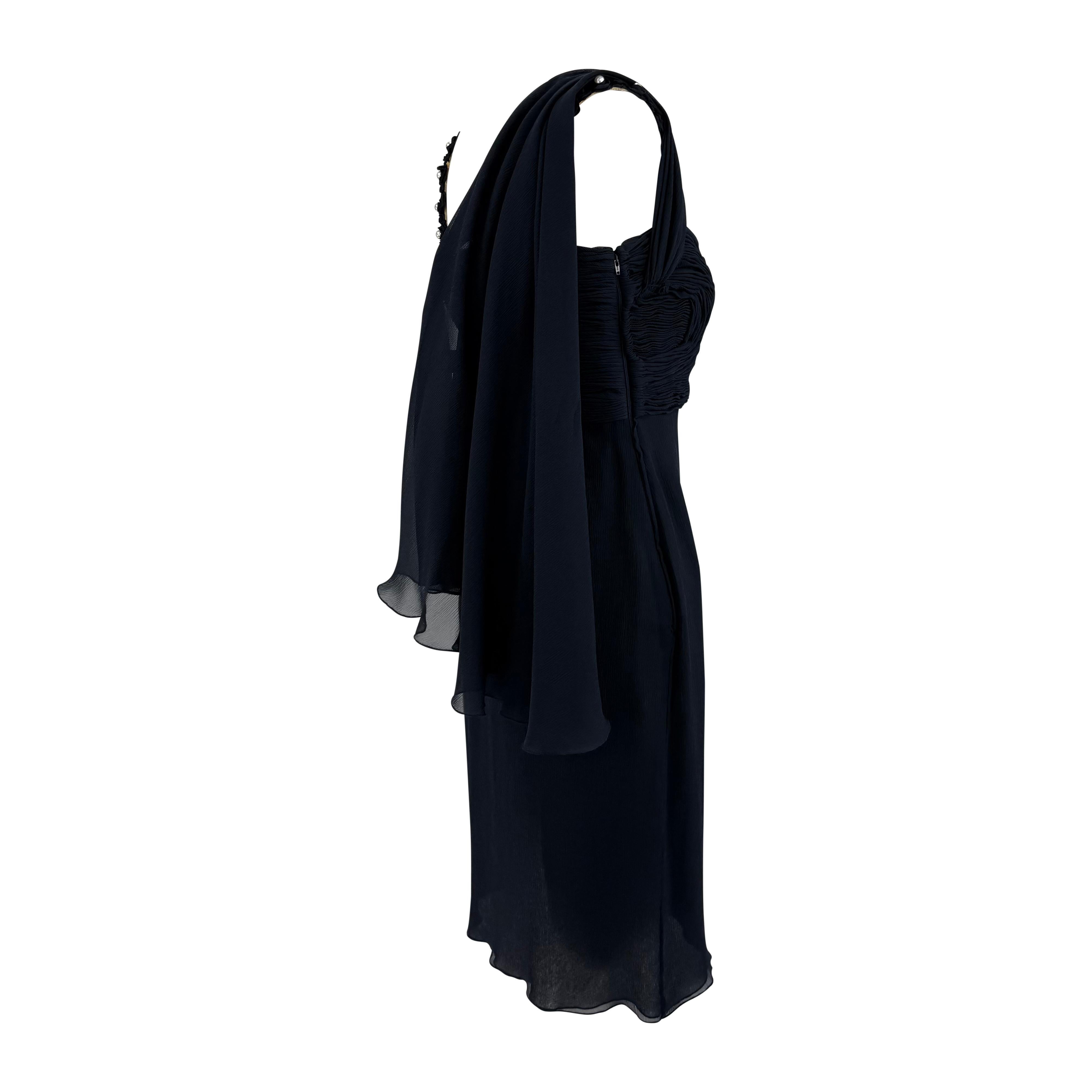 S/S 1995 Valentino Garavani Laufsteg Navy Krepp Chiffon Perlen gerüschtes Minikleid im Angebot 5