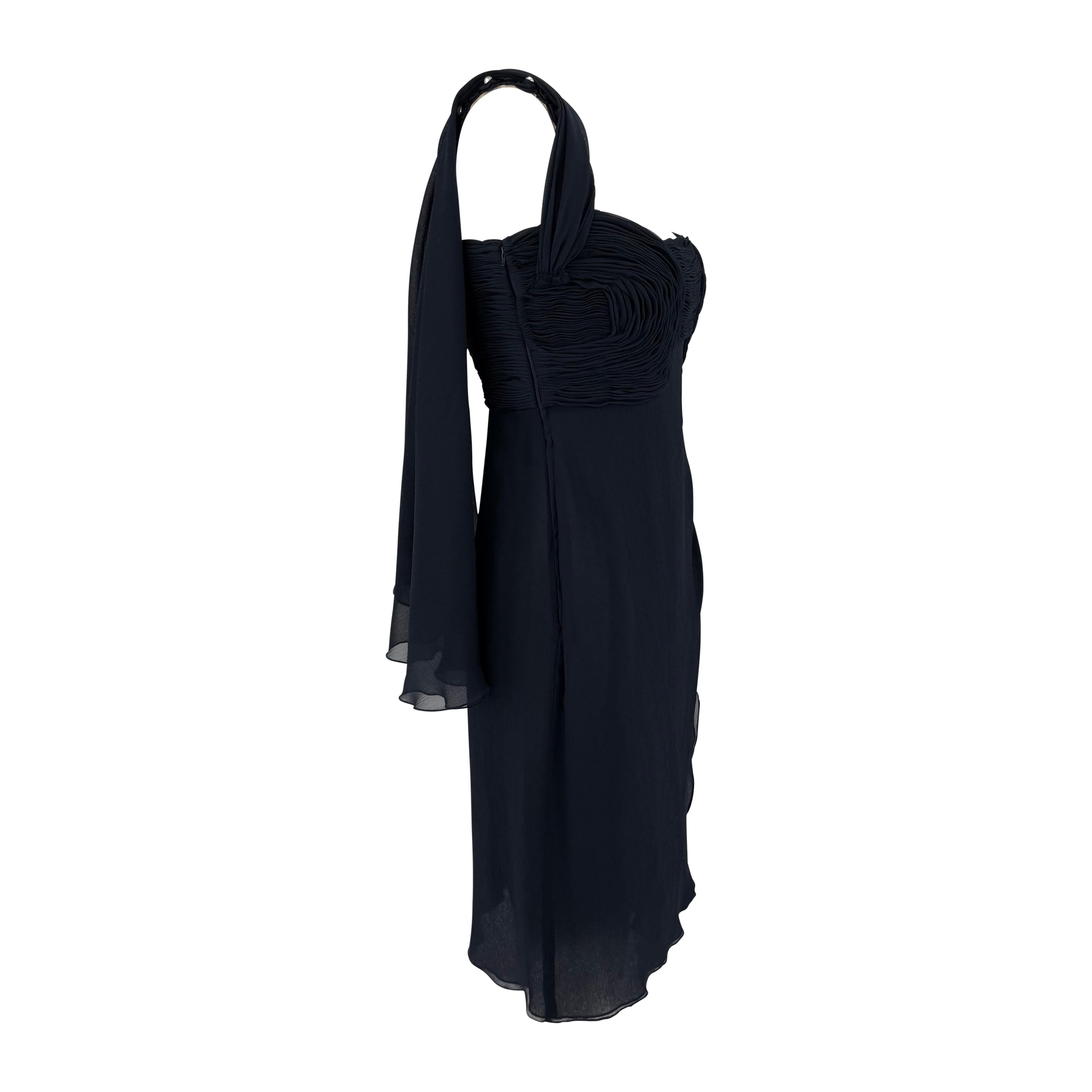 S/S 1995 Valentino Garavani Laufsteg Navy Krepp Chiffon Perlen gerüschtes Minikleid im Angebot 6
