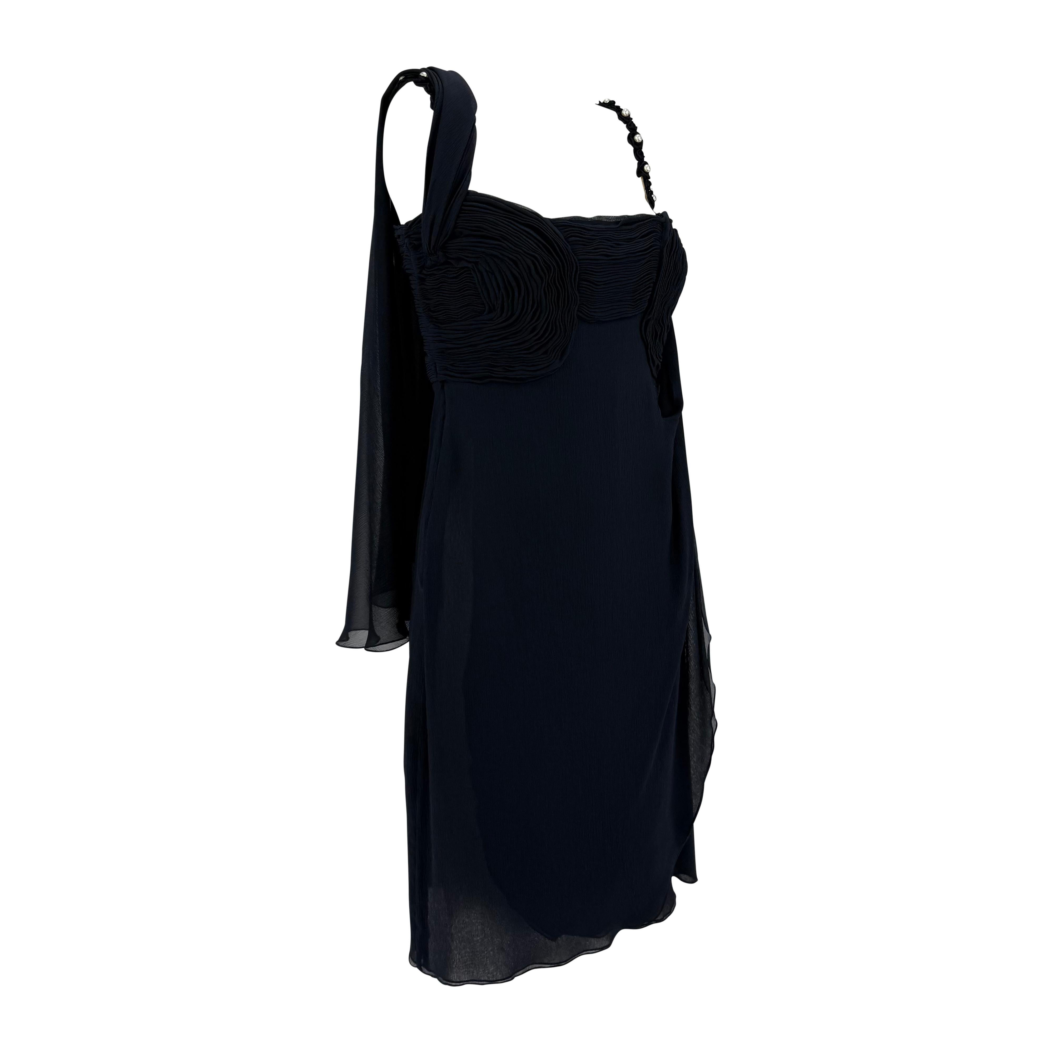 S/S 1995 Valentino Garavani Laufsteg Navy Krepp Chiffon Perlen gerüschtes Minikleid im Angebot 7