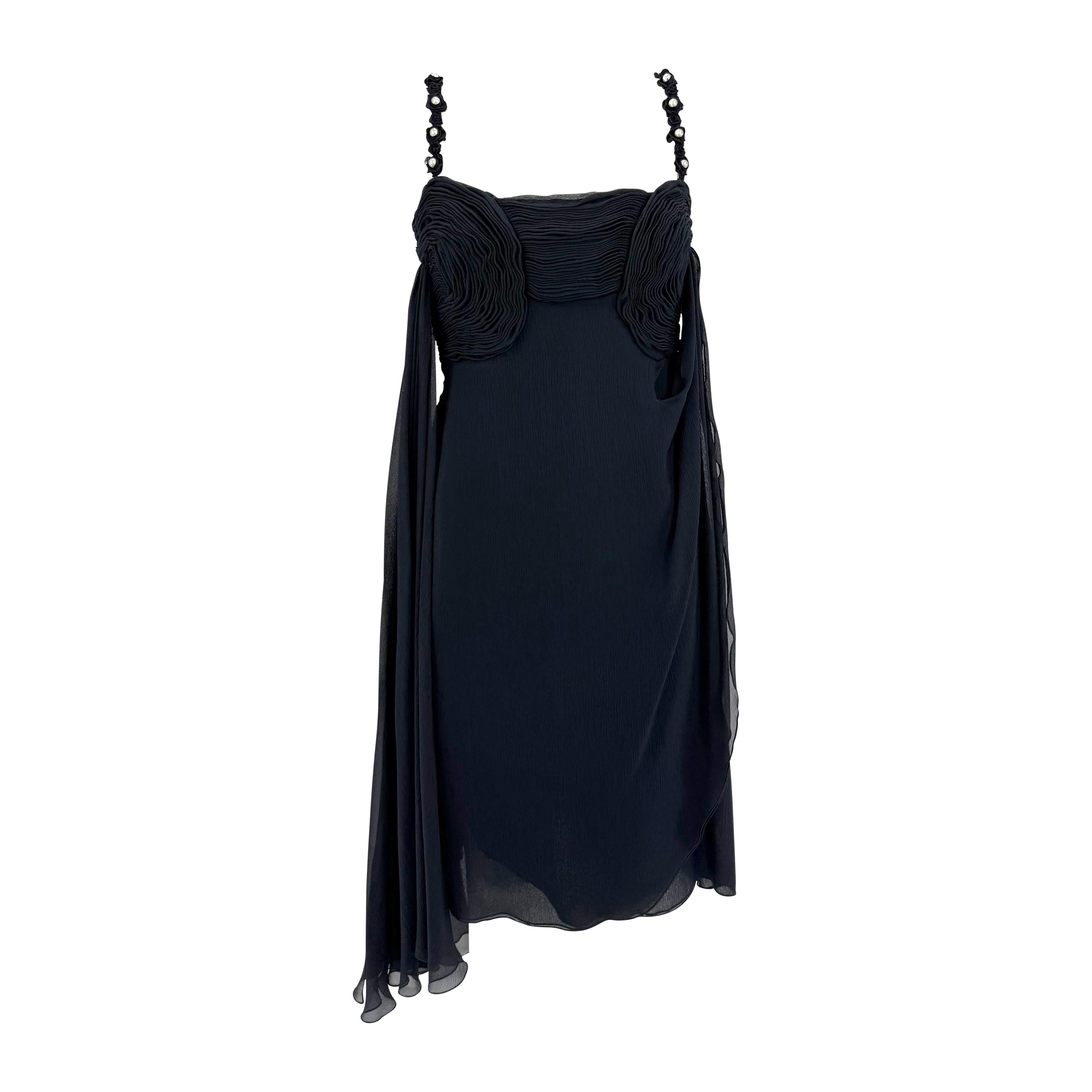 S/S 1995 Valentino Garavani Laufsteg Navy Krepp Chiffon Perlen gerüschtes Minikleid im Angebot 8