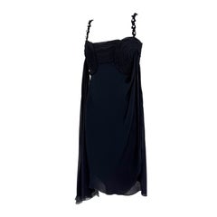 S/S 1995 Valentino Garavani Runway Navy Crepe Chiffon Pearl Ruched Mini Dress