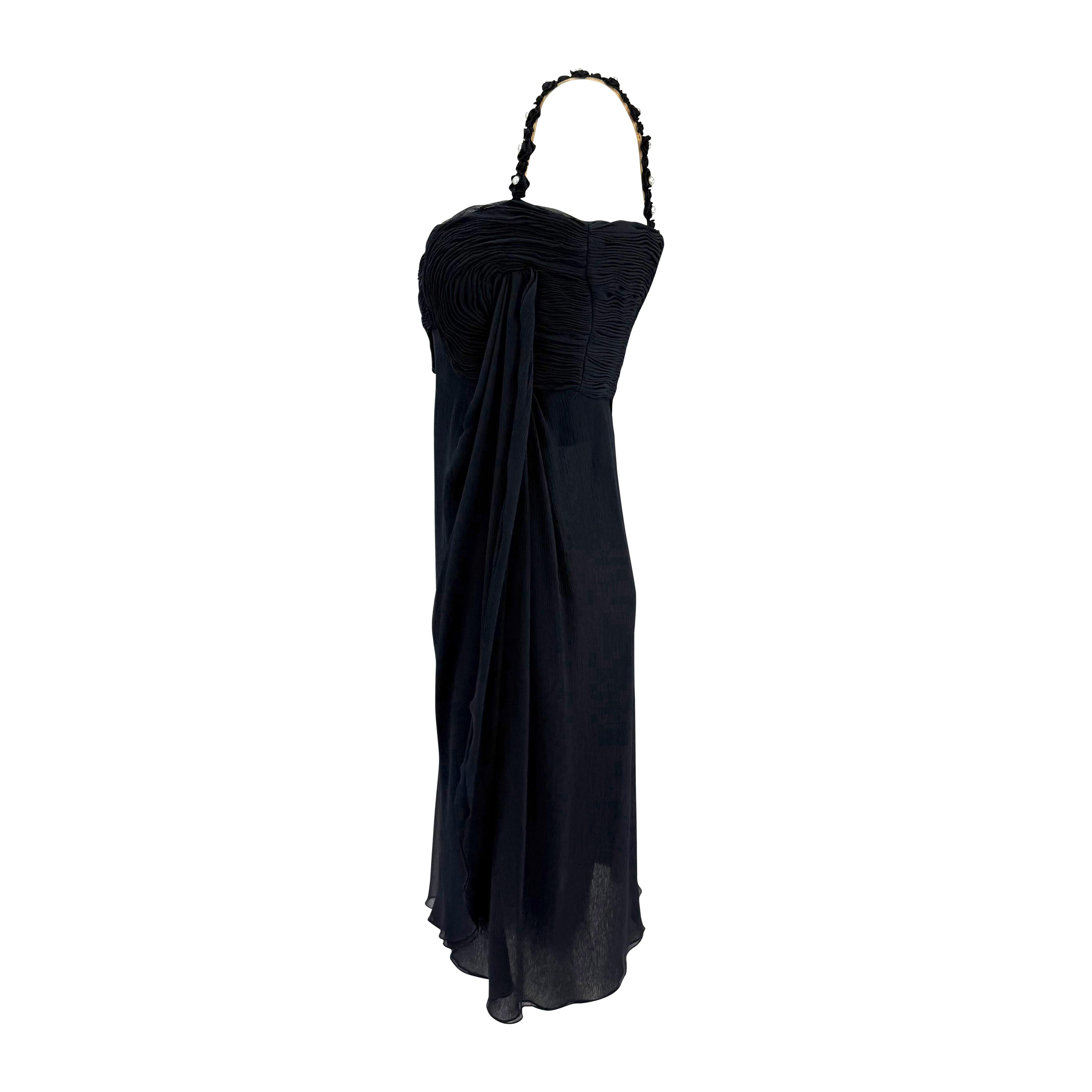 S/S 1995 Valentino Garavani Laufsteg Navy Krepp Chiffon Perlen gerüschtes Minikleid (Schwarz) im Angebot