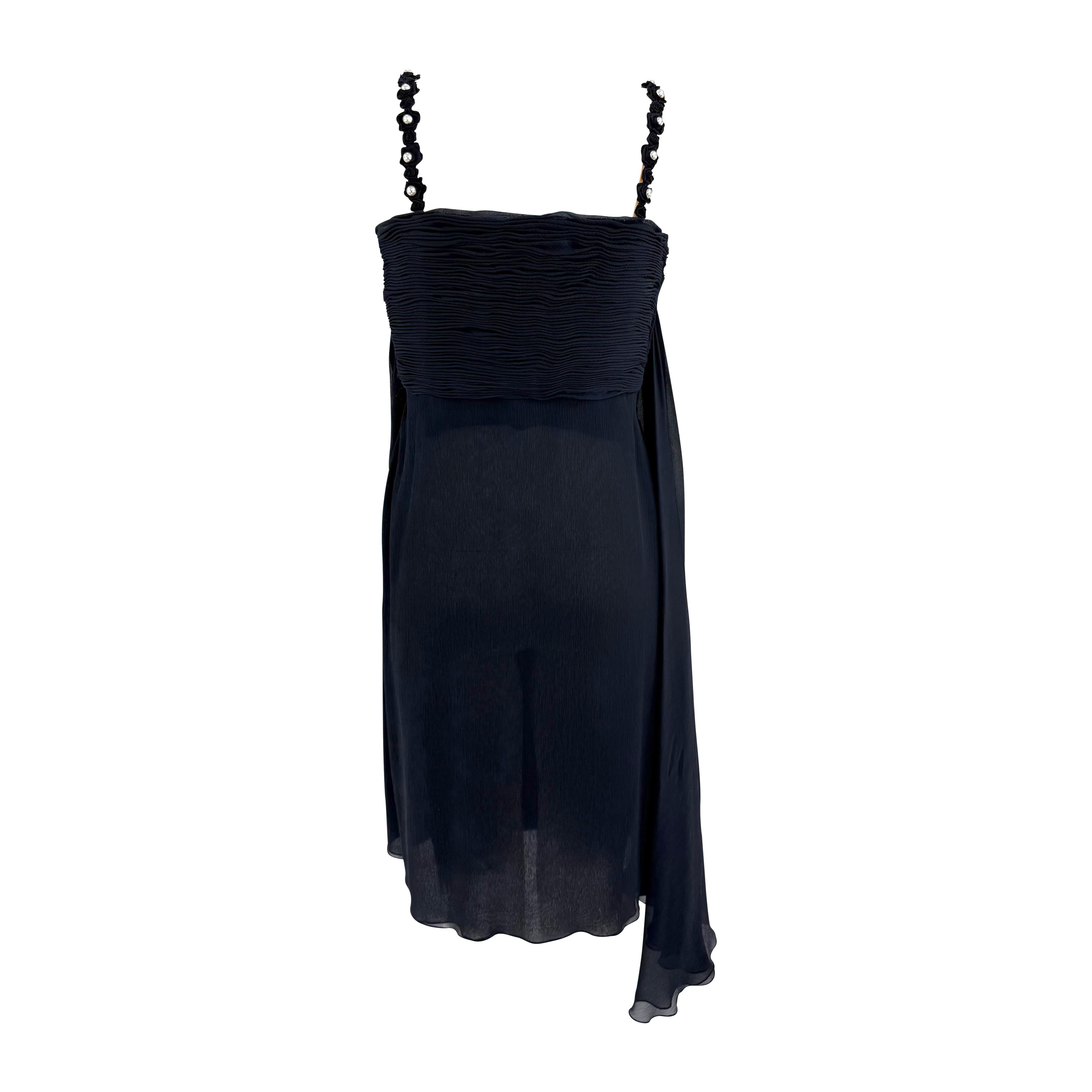 S/S 1995 Valentino Garavani Laufsteg Navy Krepp Chiffon Perlen gerüschtes Minikleid im Zustand „Hervorragend“ im Angebot in West Hollywood, CA