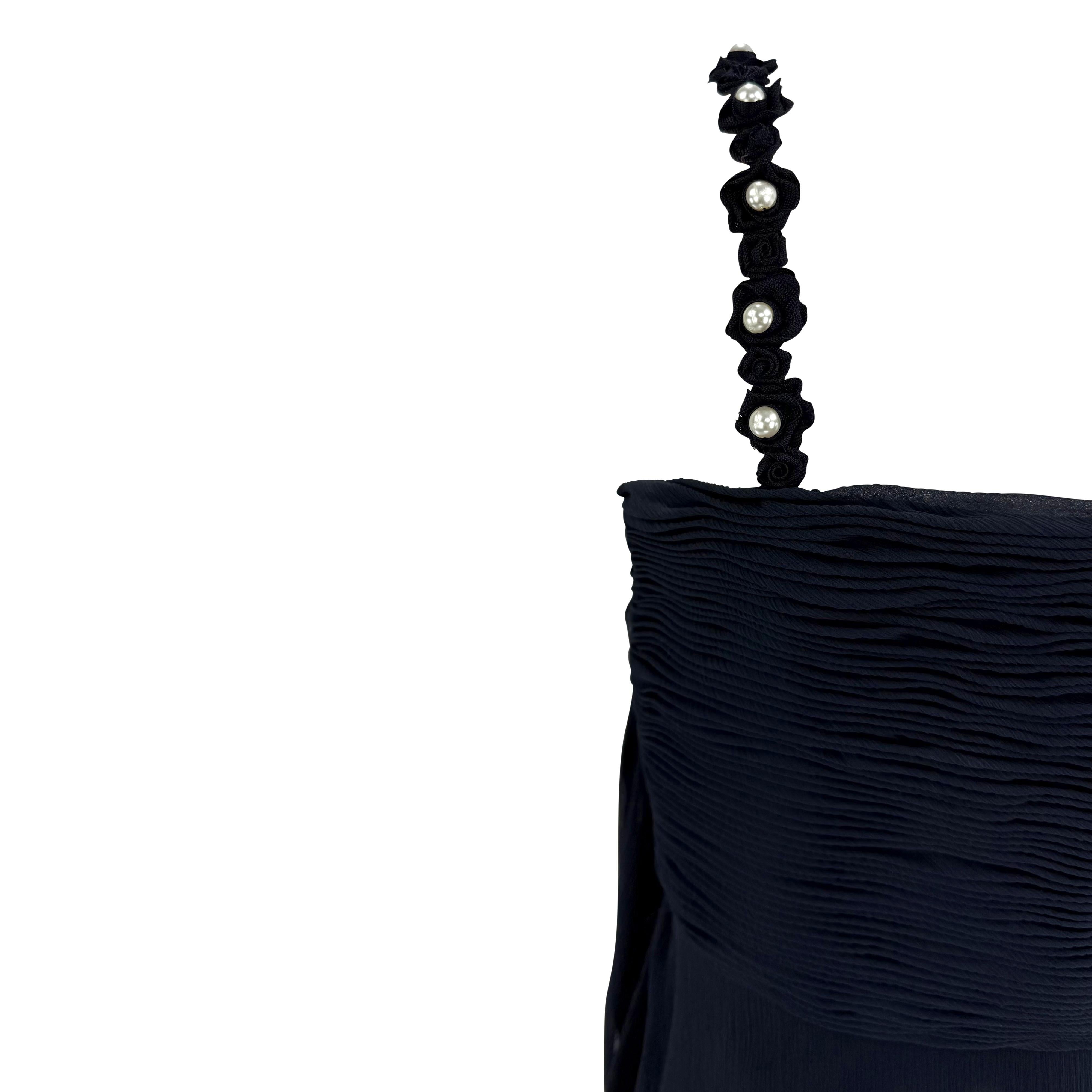 S/S 1995 Valentino Garavani Laufsteg Navy Krepp Chiffon Perlen gerüschtes Minikleid Damen im Angebot