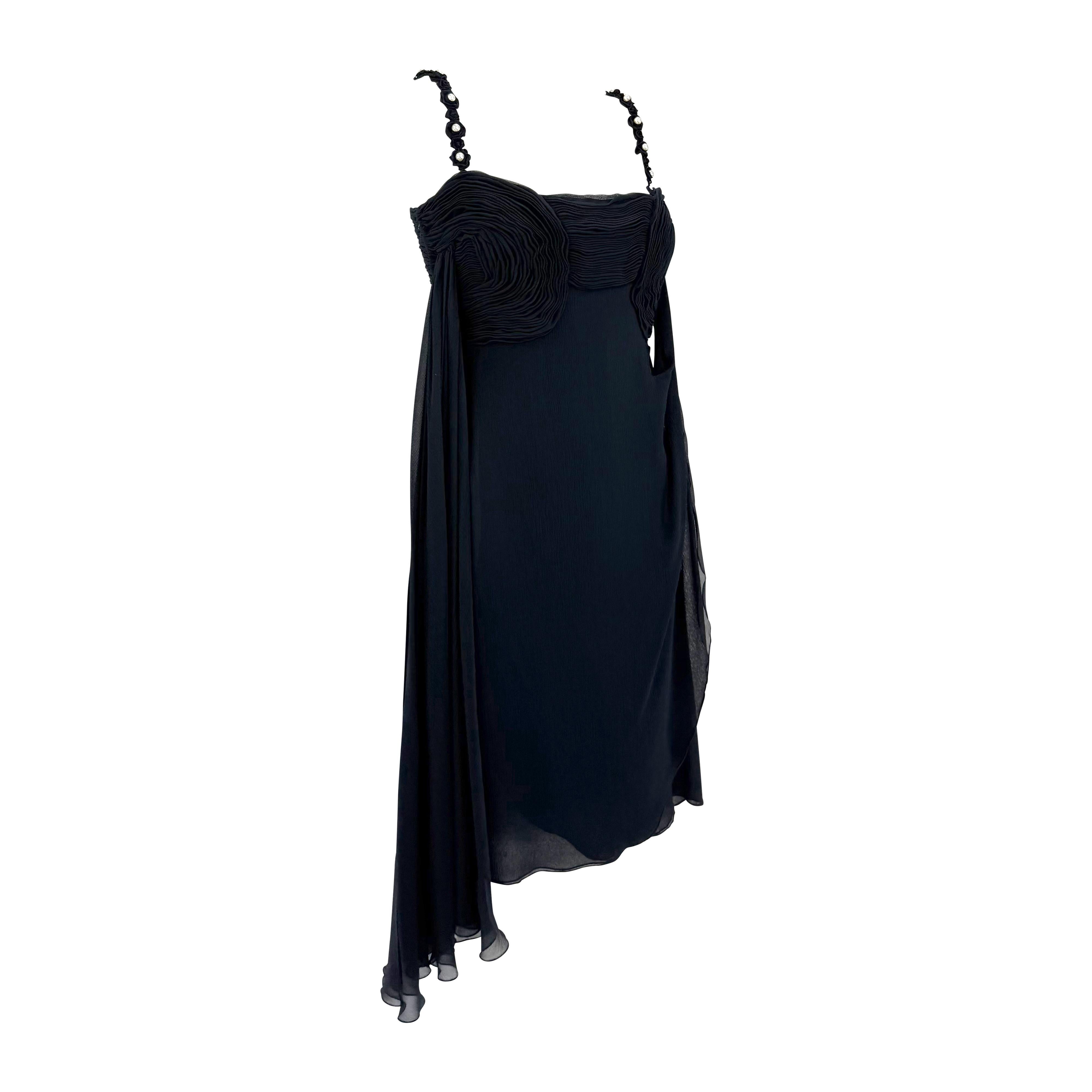 S/S 1995 Valentino Garavani Laufsteg Navy Krepp Chiffon Perlen gerüschtes Minikleid im Angebot 1