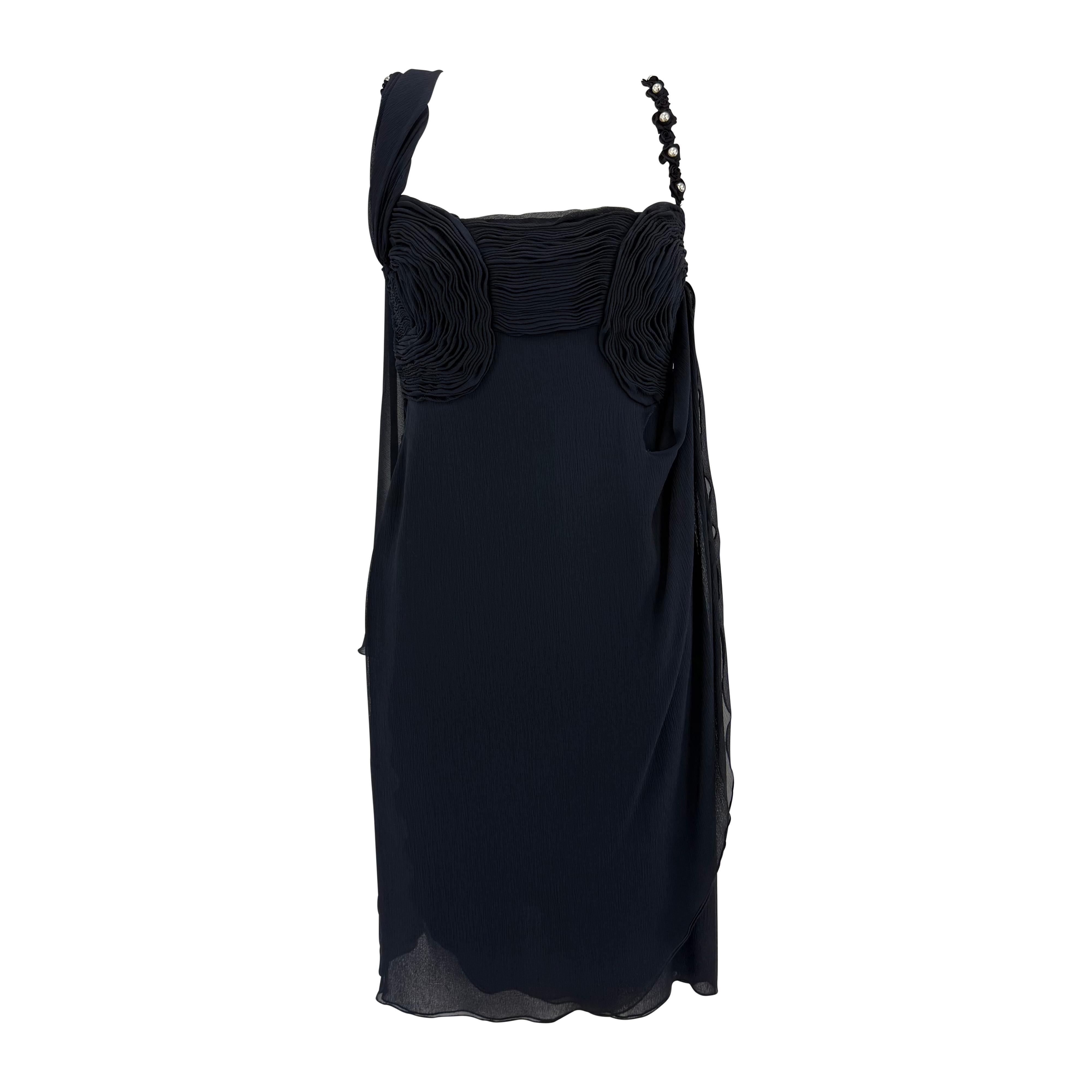 S/S 1995 Valentino Garavani Laufsteg Navy Krepp Chiffon Perlen gerüschtes Minikleid im Angebot 2