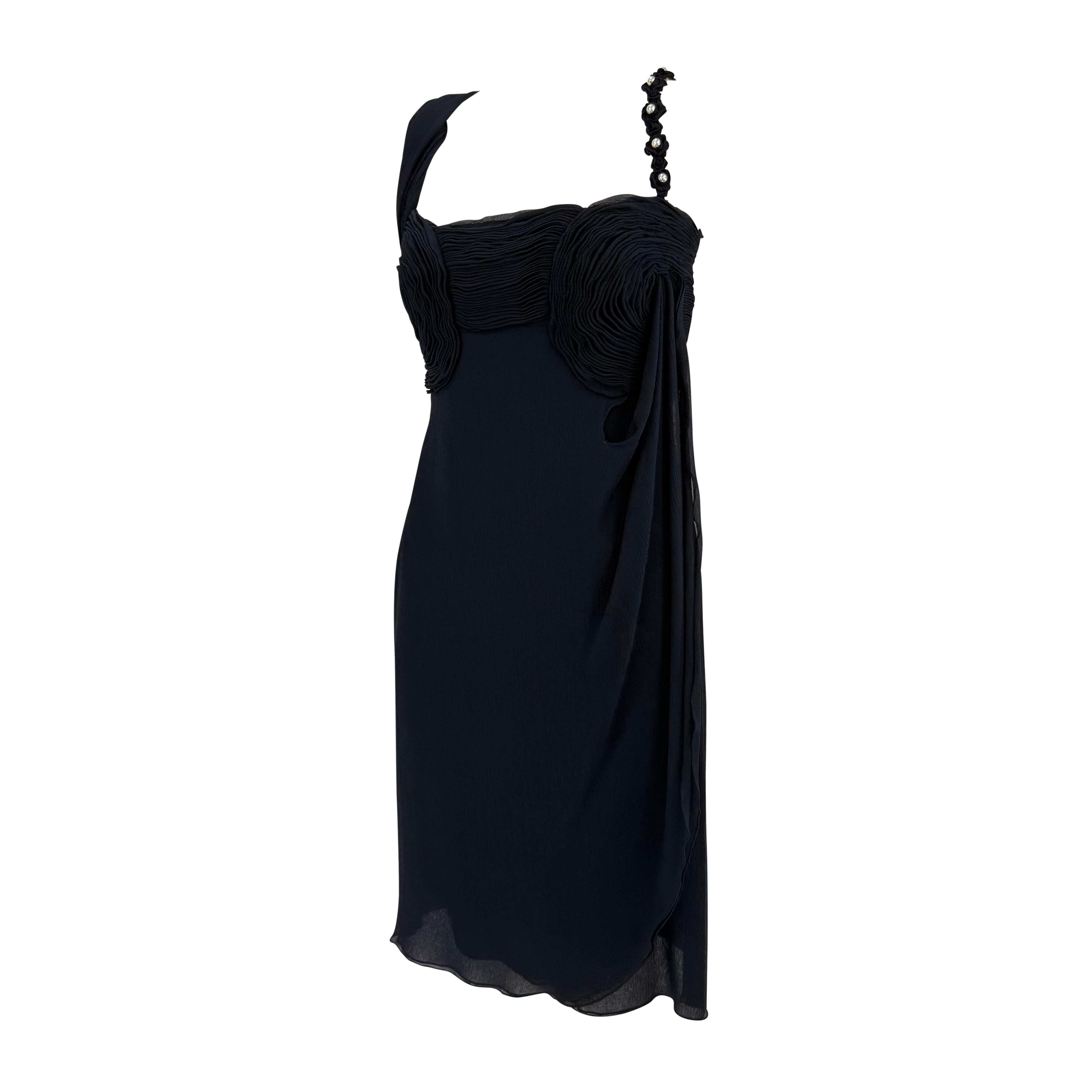 S/S 1995 Valentino Garavani Laufsteg Navy Krepp Chiffon Perlen gerüschtes Minikleid im Angebot 3