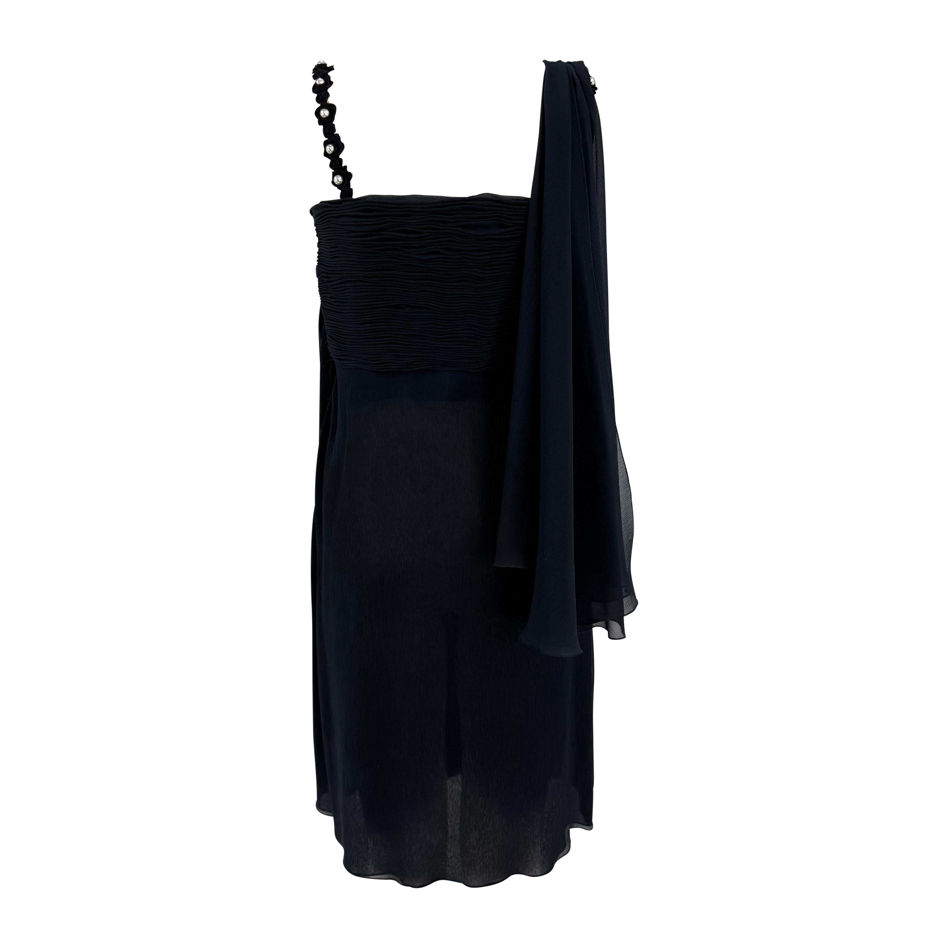 S/S 1995 Valentino Garavani Laufsteg Navy Krepp Chiffon Perlen gerüschtes Minikleid im Angebot 4