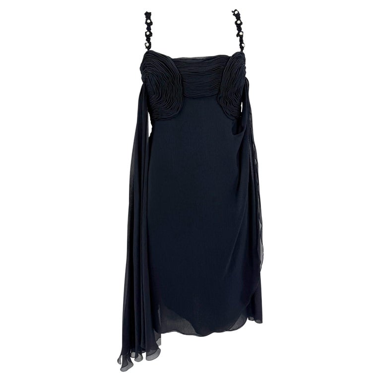 valentino ruched mini dress S/S 1995 Valentino Garavani Runway Navy Crepe Chiffon Pearl Ruched Mini  Dress For Sale at 1stDibs