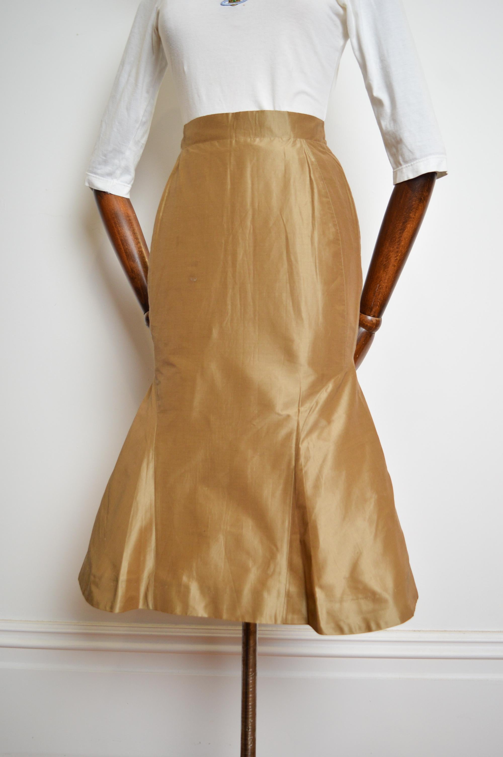 Brown S/ S 1995 Vivienne Westwood Runway 'Erotic Zones' Gold Fishtail Pencil Skirt For Sale