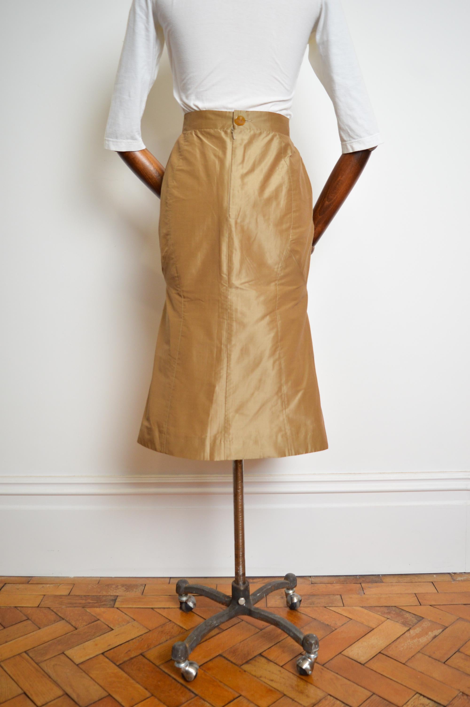 S/ S 1995 Vivienne Westwood Runway 'Erotic Zones' Gold Fishtail Pencil Skirt For Sale 1