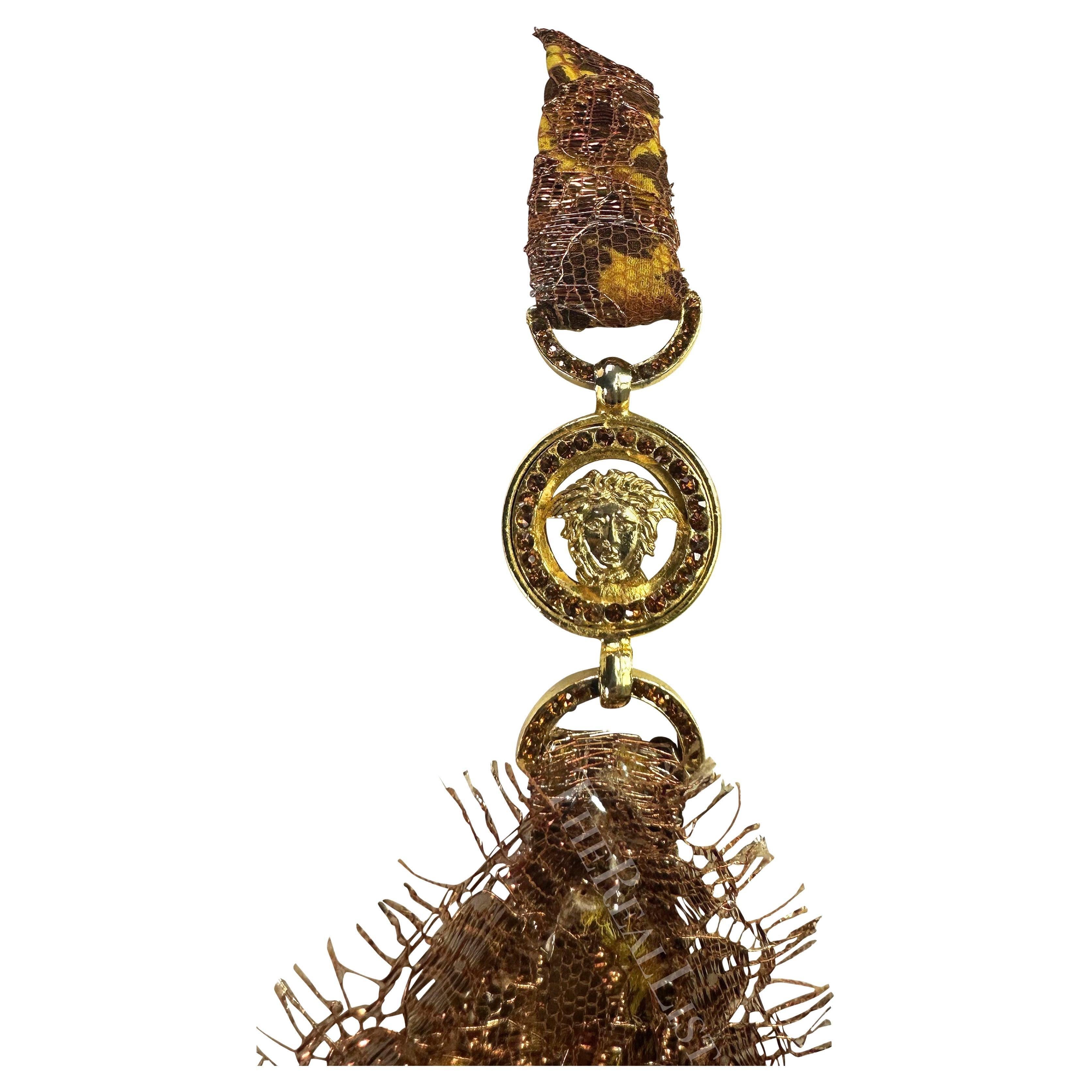 S/S 1996 Atelier Versace Alta Costura Mini Vestido de Encaje Cobre Leopardo Pedrería en venta 2