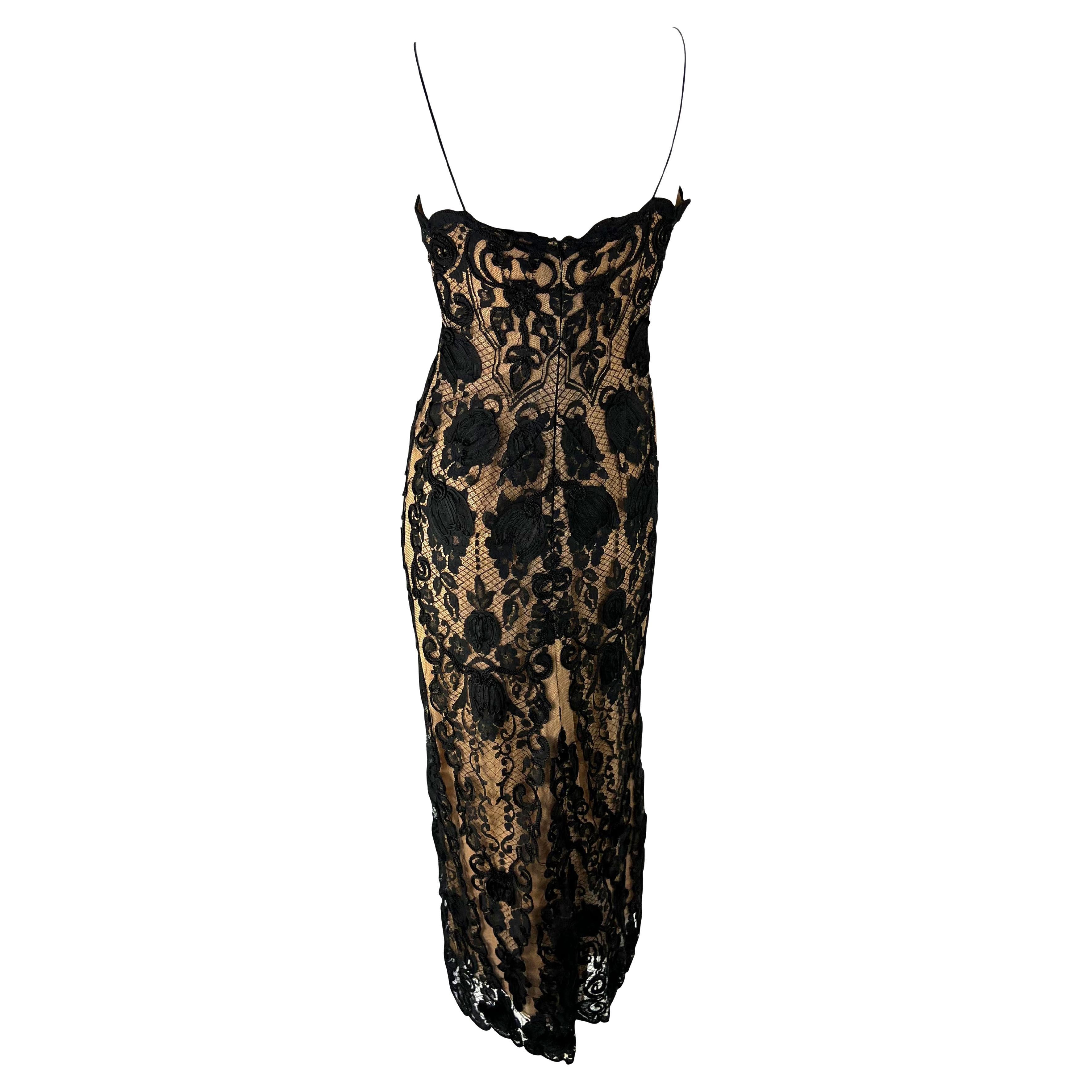 beige dress with black lace overlay