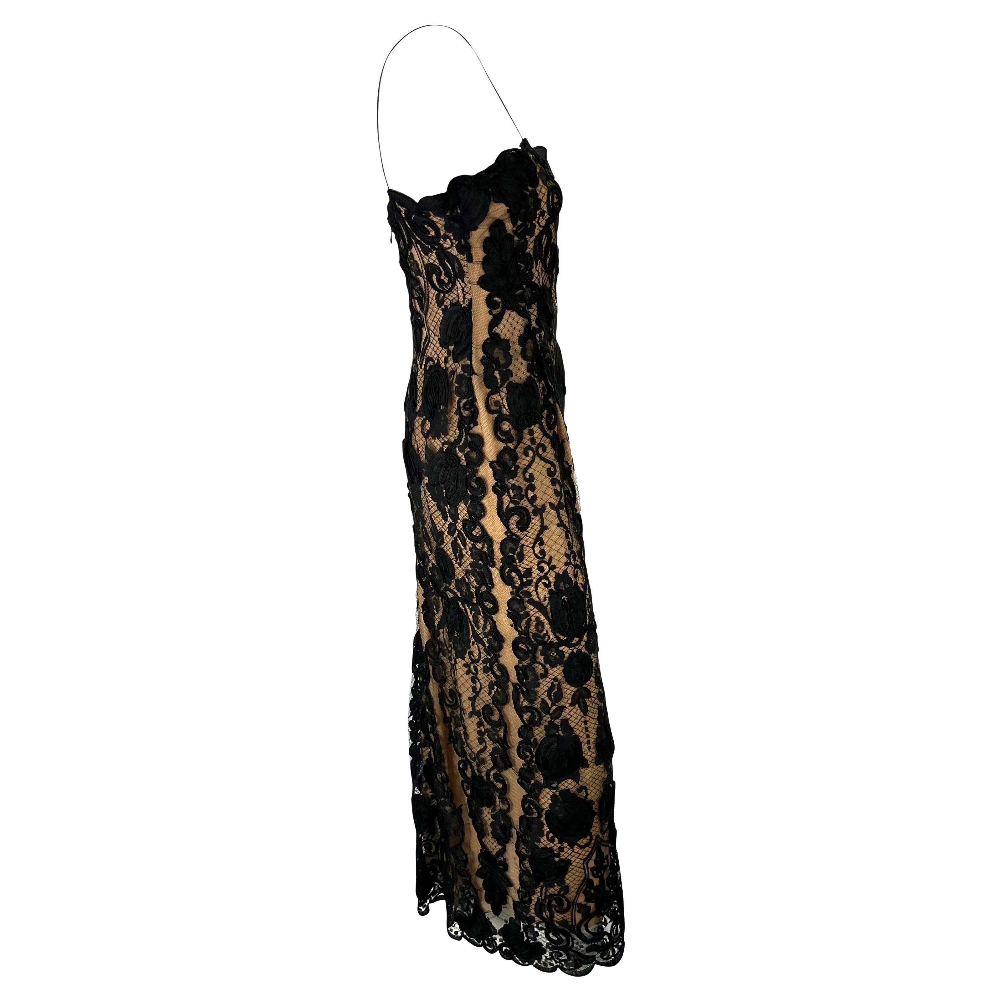 S/S 1996 Bill Blass Couture Runway Black Lace Overlay Spaghetti Strap Dress In Excellent Condition In West Hollywood, CA