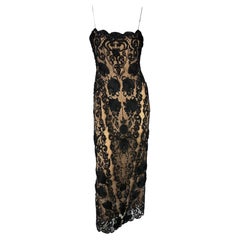 Vintage S/S 1996 Bill Blass Couture Runway Black Lace Overlay Spaghetti Strap Dress