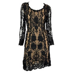 S/S 1996 Bill Blass Runway Black Ribbon Lace Semi-Sheer Mini Dress