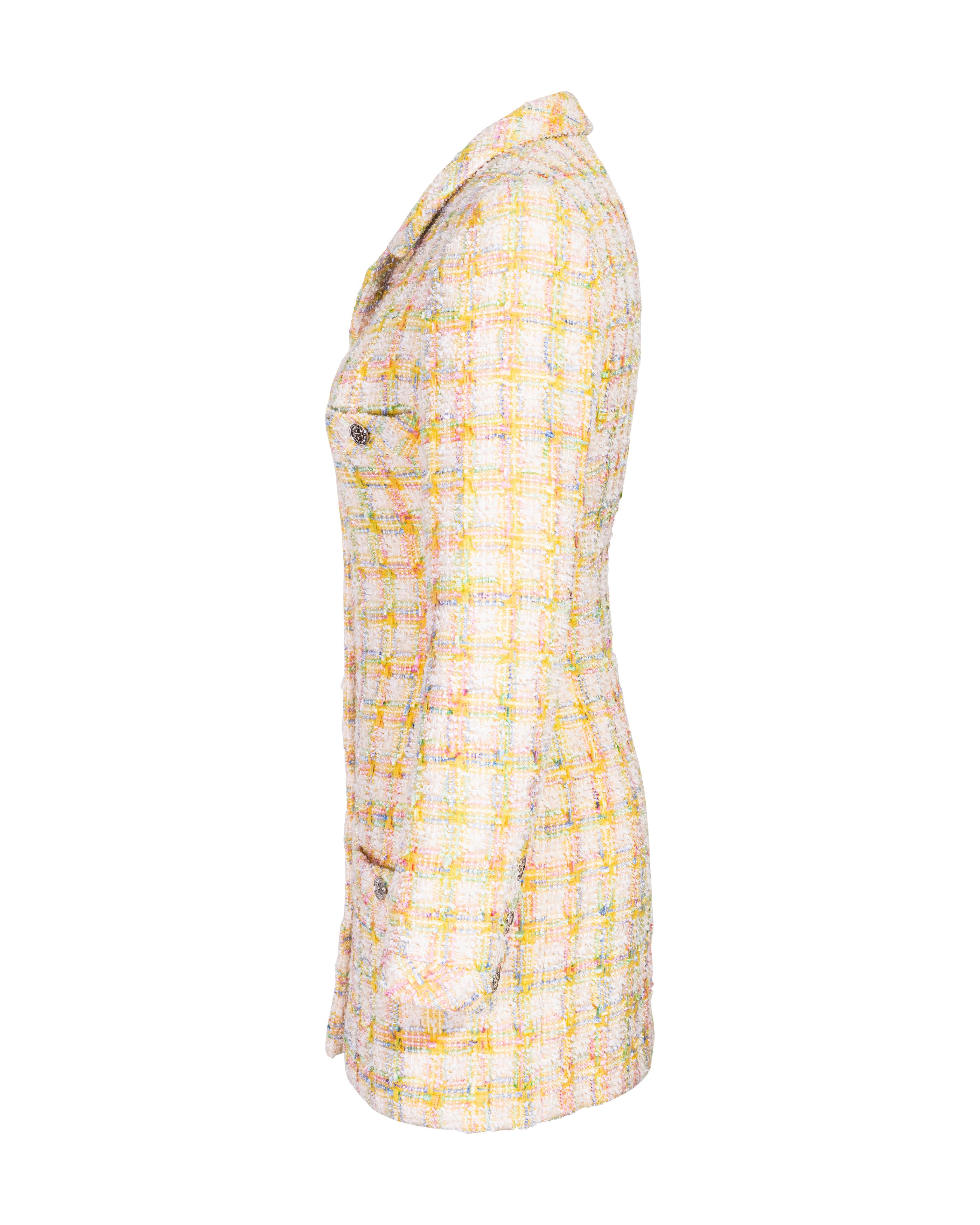 S/S 1996 Chanel by Karl Lagerfeld Pastel Yellow Tweed Mini Blazer Dress In Good Condition In North Hollywood, CA