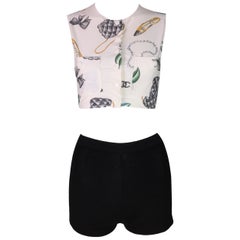 Vintage S/S 1996 Chanel Logo Lipstick Print Crop Top & High Waist Black Knit Shorts
