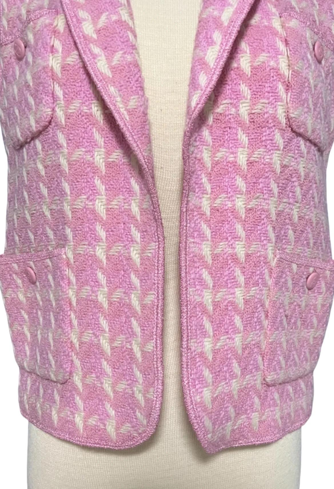 Women's S/S 1996 Chanel Pink Plaid Gingham Wool Vintage Runway Vest 