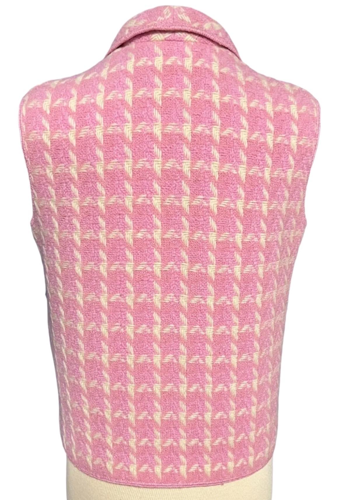 S/S 1996 Chanel Pink Plaid Gingham Wool Vintage Runway Vest  1