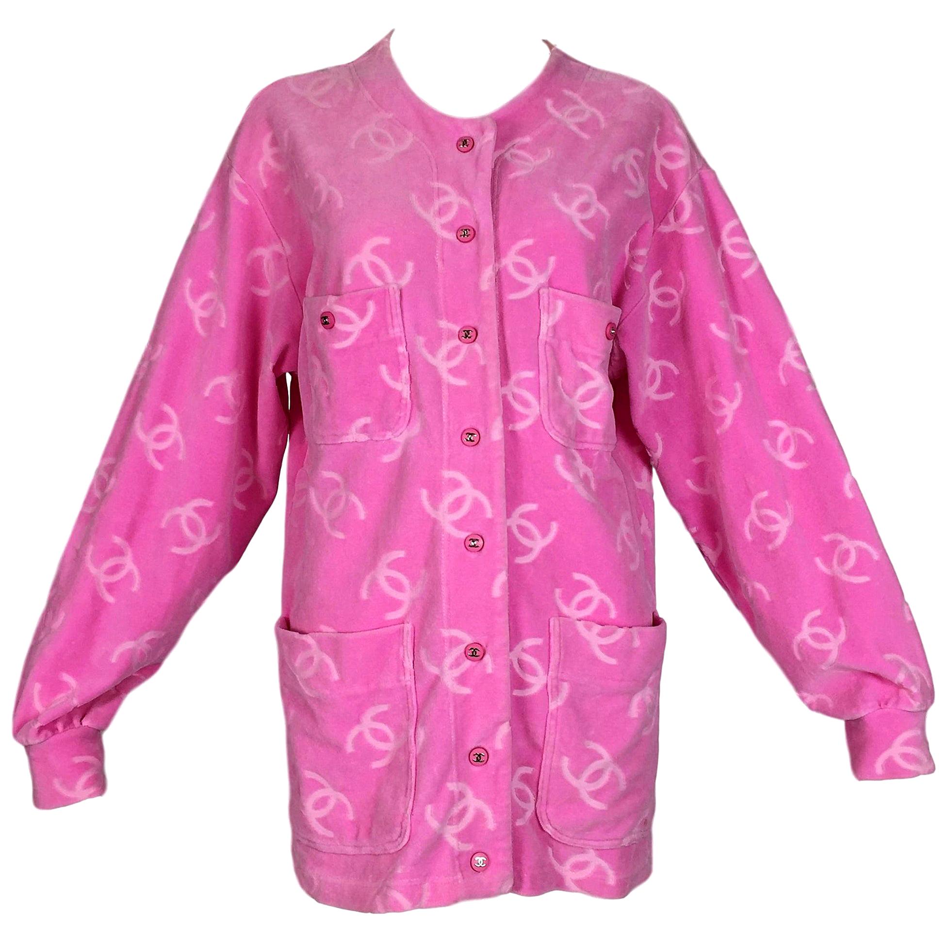 S/S 1996 Chanel Runway Pink Velvet Logo Monogram Jacket Dress